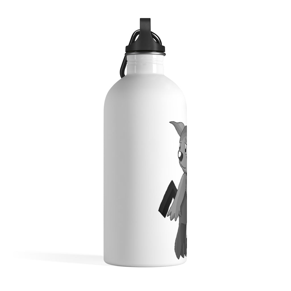 Sarcoot Stainless Steel Water Bottle with a plastic screw top and carabiner, showcasing its sleek design and vibrant print.