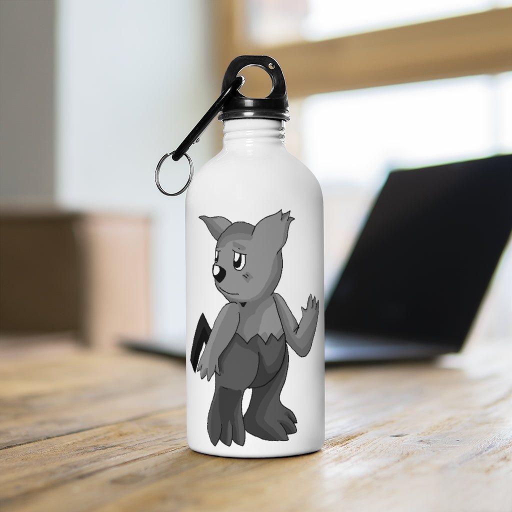 Sarcoot Stainless Steel Water Bottle with a plastic screw top and carabiner, showcasing its sleek design and vibrant print.