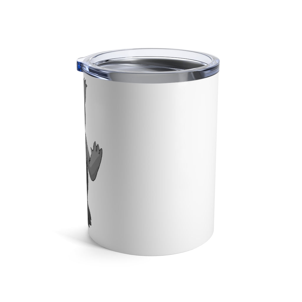 Sarcoot Tumbler 10oz in stainless steel with a see-thru plastic lid, showcasing its sleek design and rounded corners.