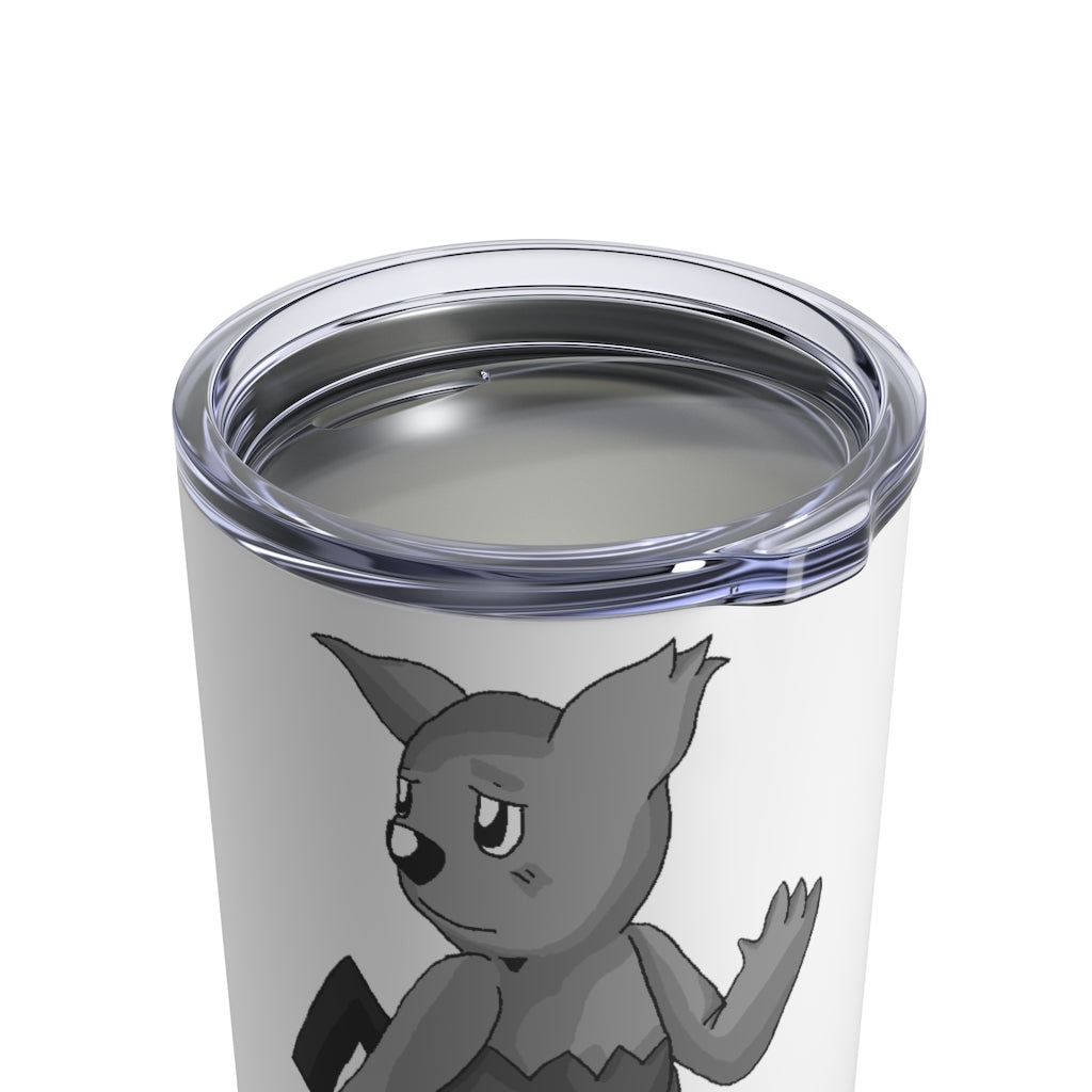 Sarcoot Tumbler 10oz in stainless steel with a see-thru plastic lid, showcasing its sleek design and rounded corners.