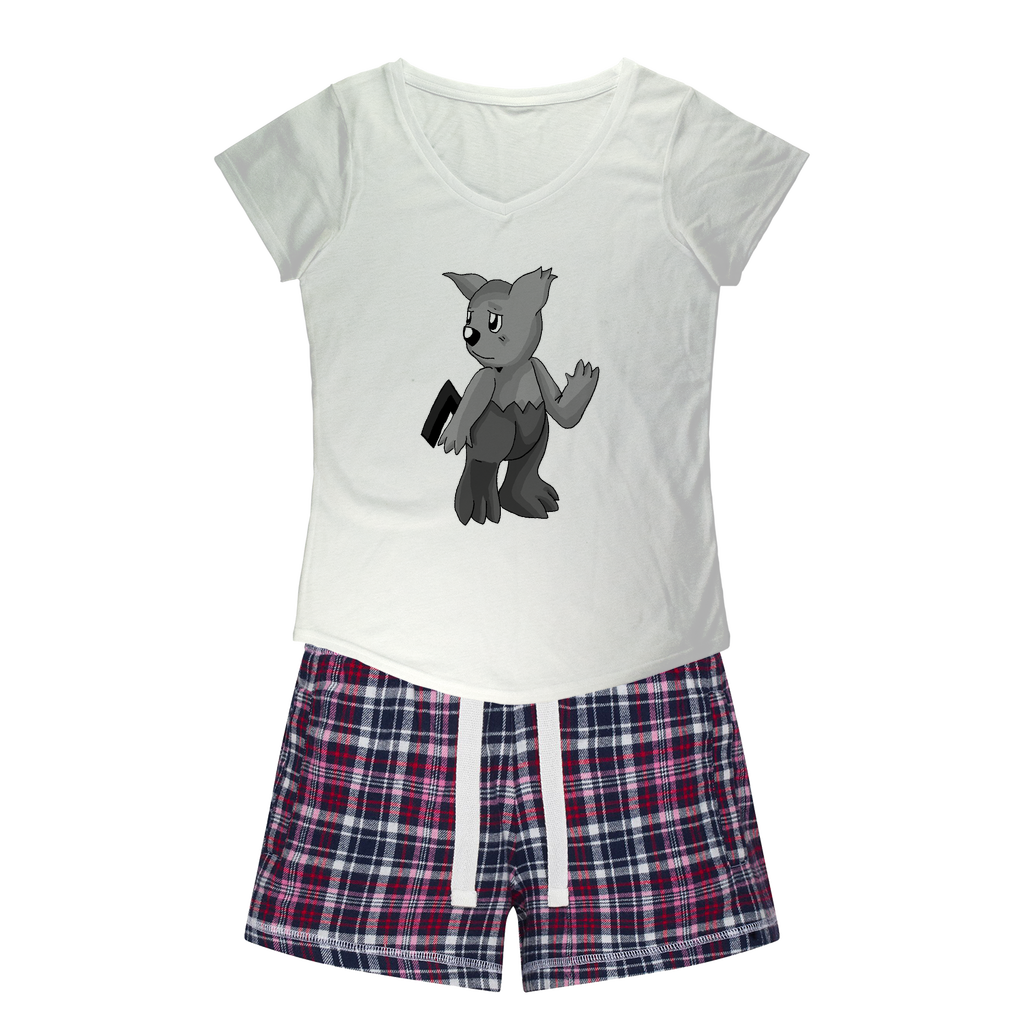 Sarcoot Women's Sleepy Tee and Flannel Short set featuring a relaxed fit T-shirt and vibrant flannel shorts, perfect for cozy nights.