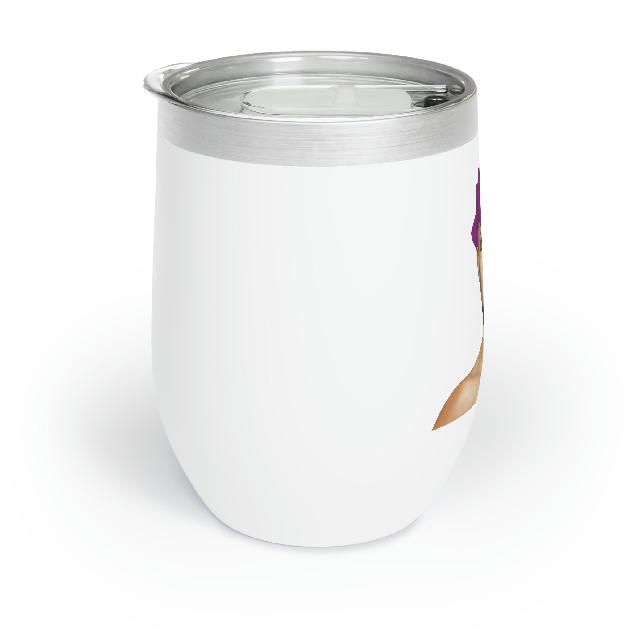 Sarlotta Chill Wine Tumbler in stainless steel with custom design, showcasing its double-insulated walls and stemless shape.