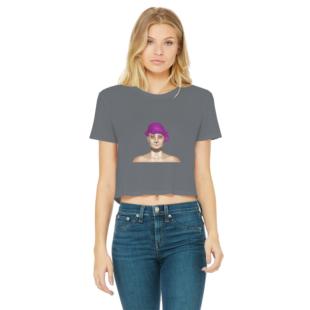 Sarlotta Classic Women's Cropped Raw Edge T-Shirt in various colors with a round neck and raw edge hem.