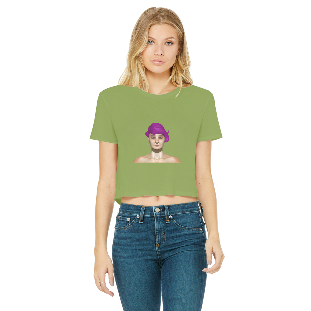 Sarlotta Classic Women's Cropped Raw Edge T-Shirt in various colors with a round neck and raw edge hem.