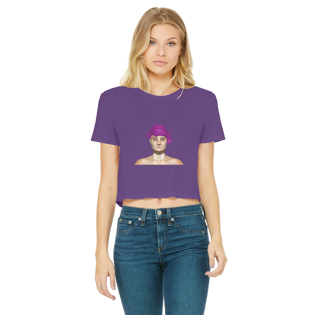 Sarlotta Classic Women's Cropped Raw Edge T-Shirt in various colors with a round neck and raw edge hem.