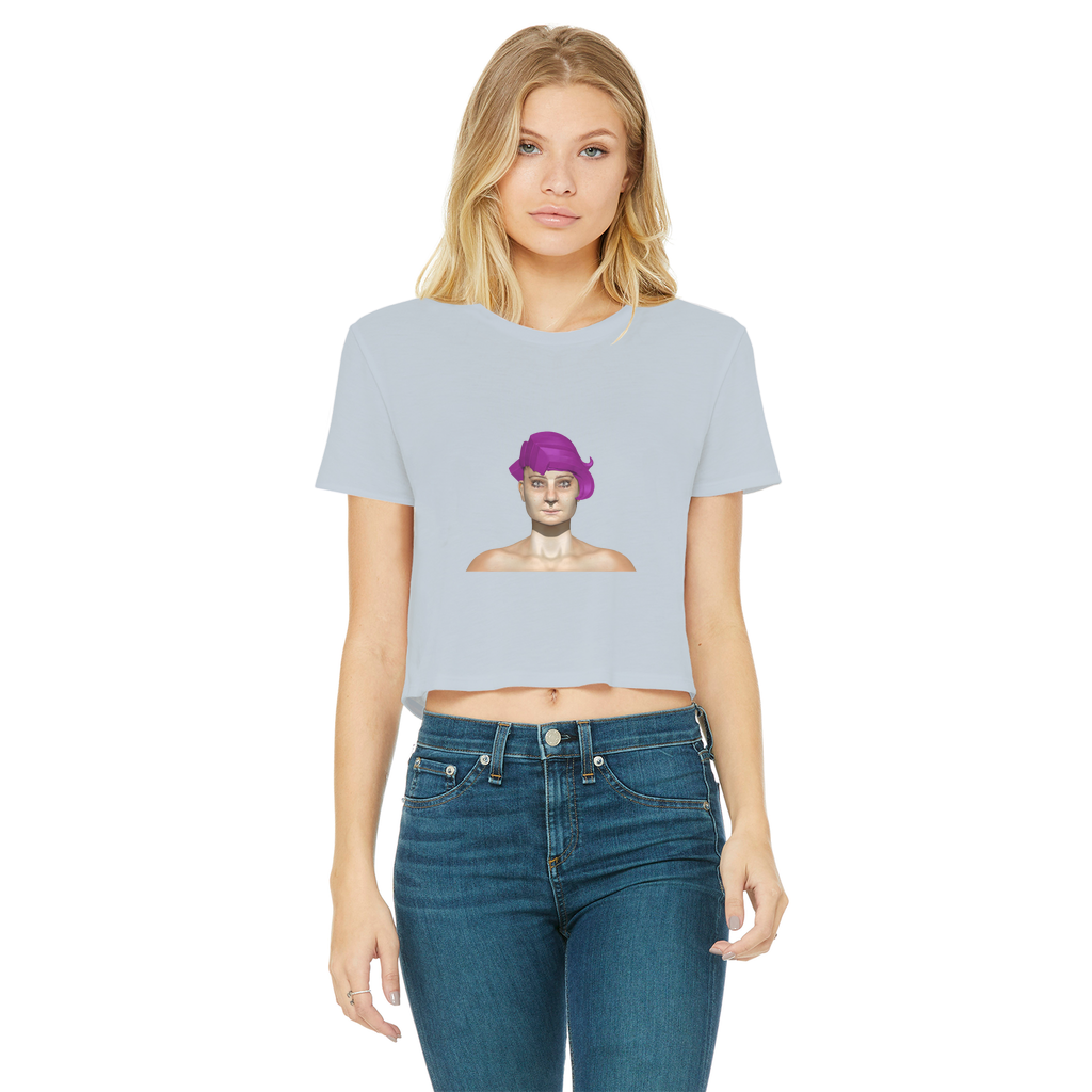 Sarlotta Classic Women's Cropped Raw Edge T-Shirt in various colors with a round neck and raw edge hem.