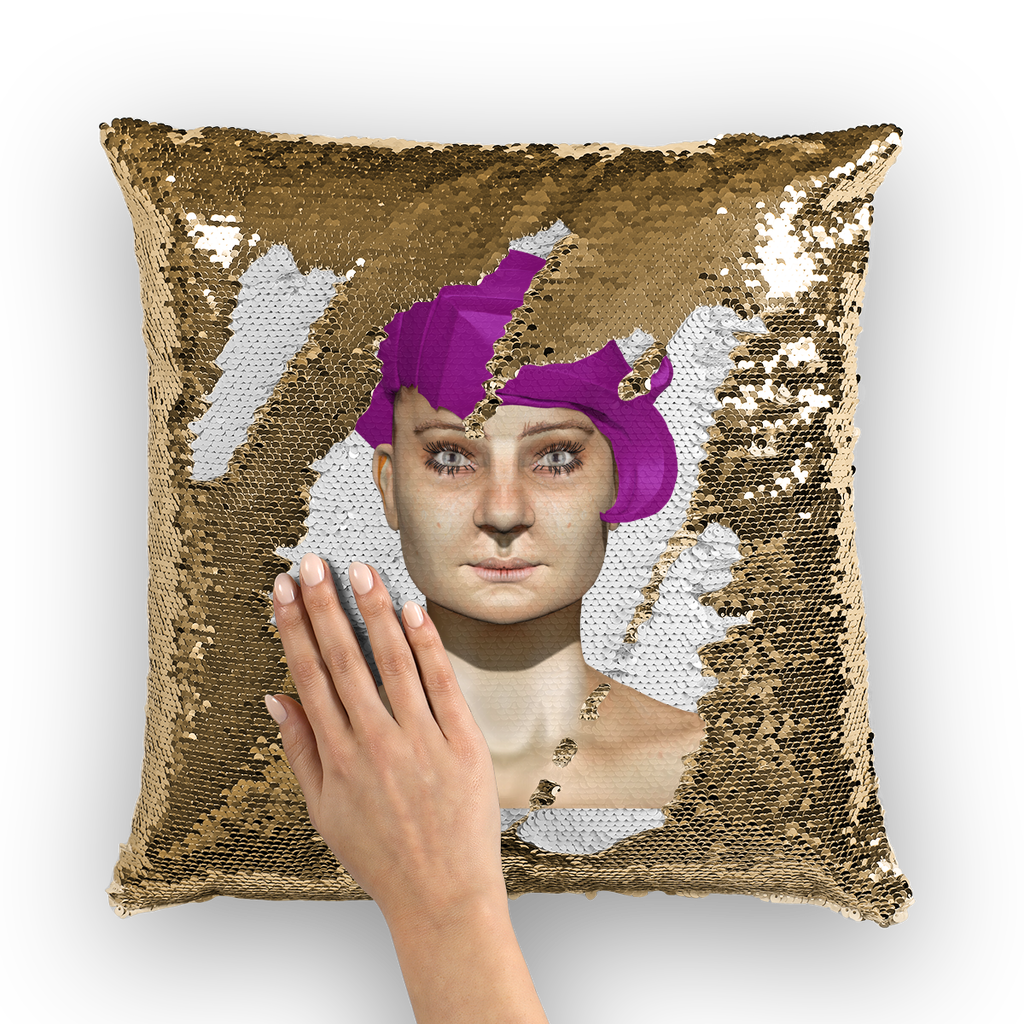 Sarlotta Sequin Cushion Cover featuring a vibrant mermaid sequin design in a 16x16 inch size, perfect for home decor.