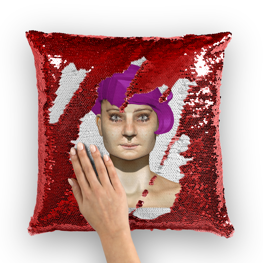 Sarlotta Sequin Cushion Cover featuring a vibrant mermaid sequin design in a 16x16 inch size, perfect for home decor.