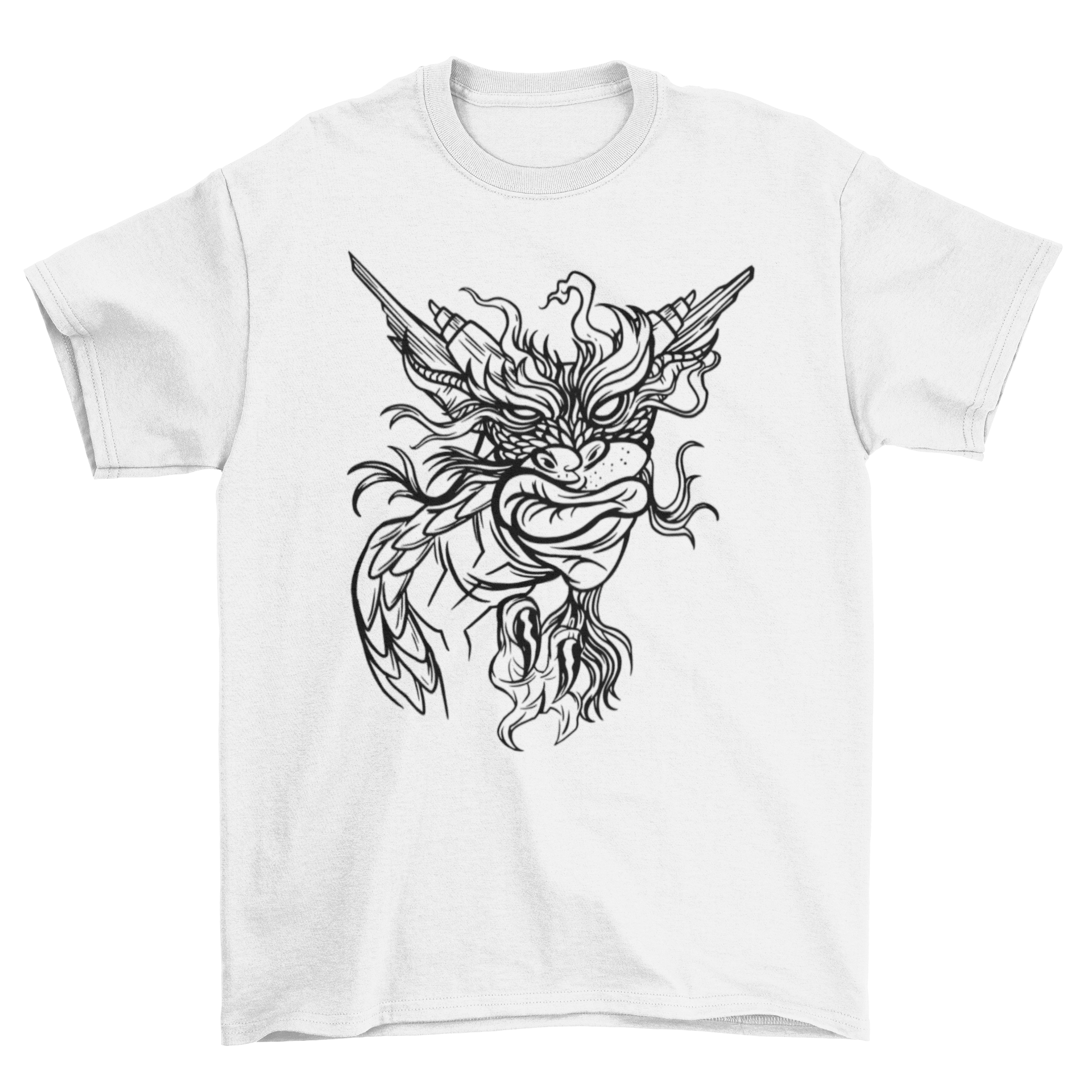 A stylish Sassy Dragon T-Shirt featuring a hand-drawn dragon design, perfect for casual wear.