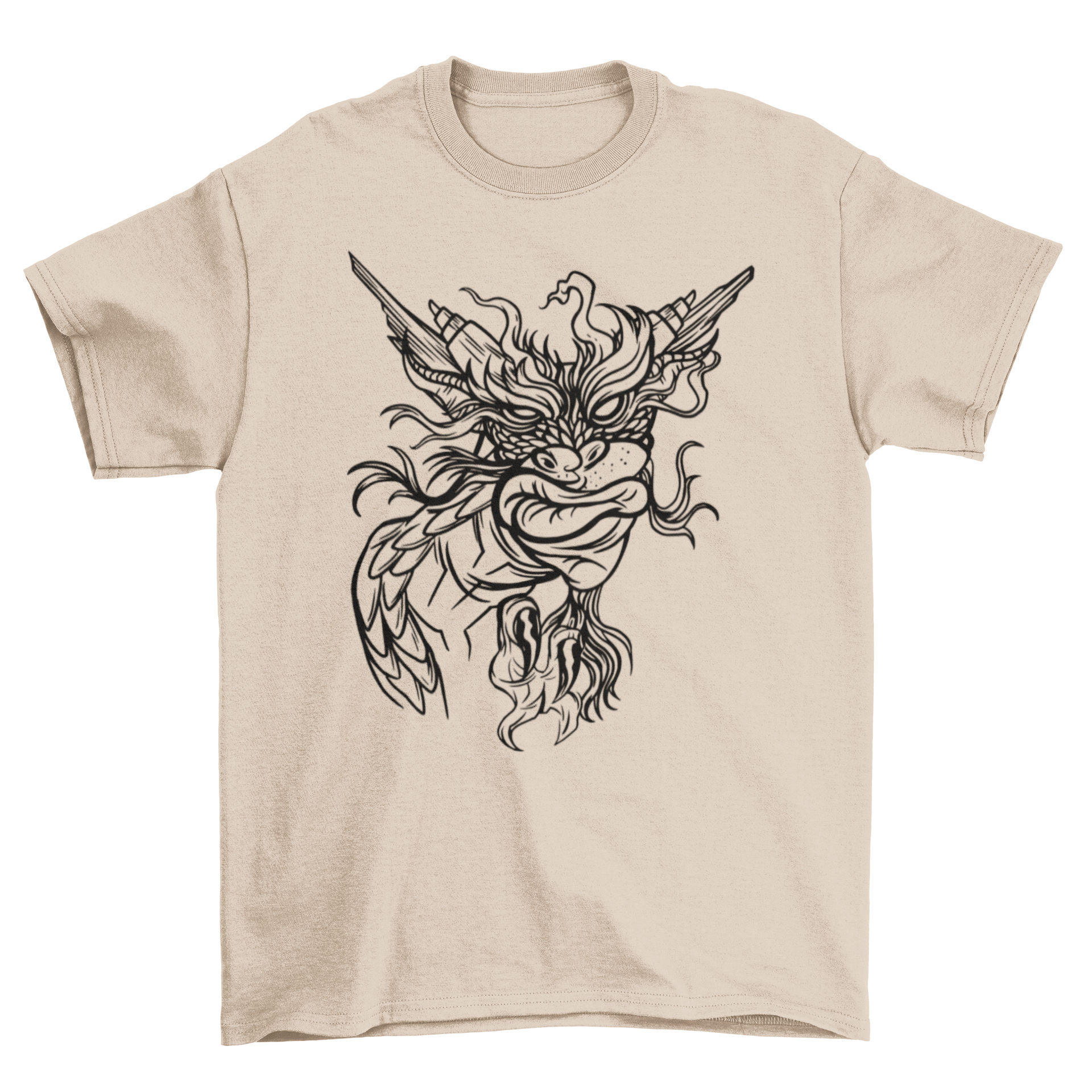 A stylish Sassy Dragon T-Shirt featuring a hand-drawn dragon design, perfect for casual wear.