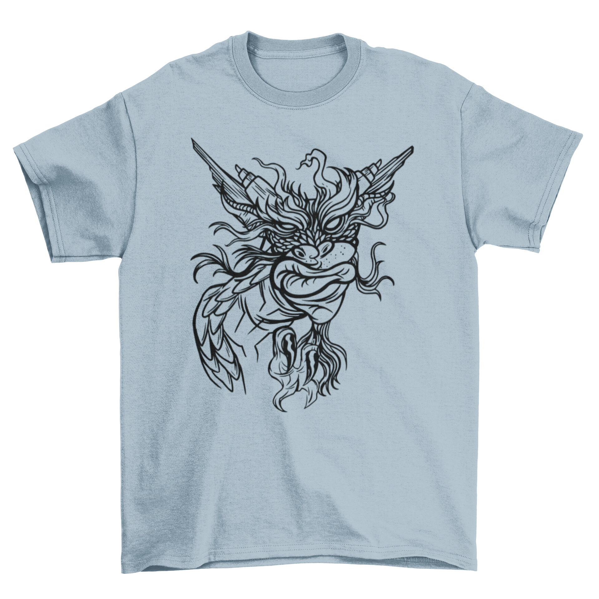 A stylish Sassy Dragon T-Shirt featuring a hand-drawn dragon design, perfect for casual wear.