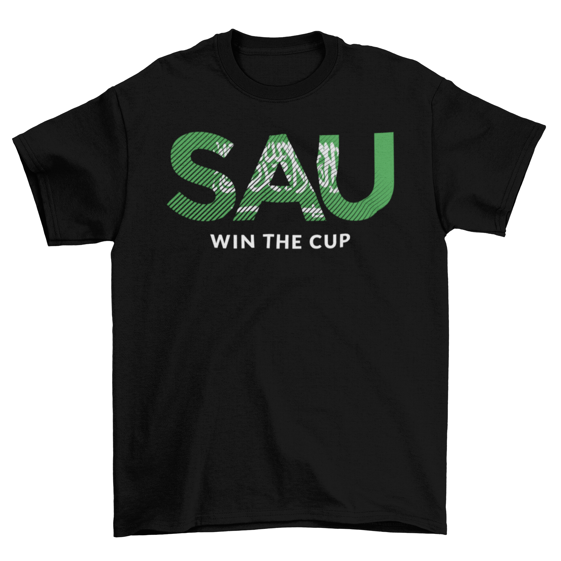 Saudi Arabia football t-shirt featuring SAU letters and flag design, perfect for World Cup fans.