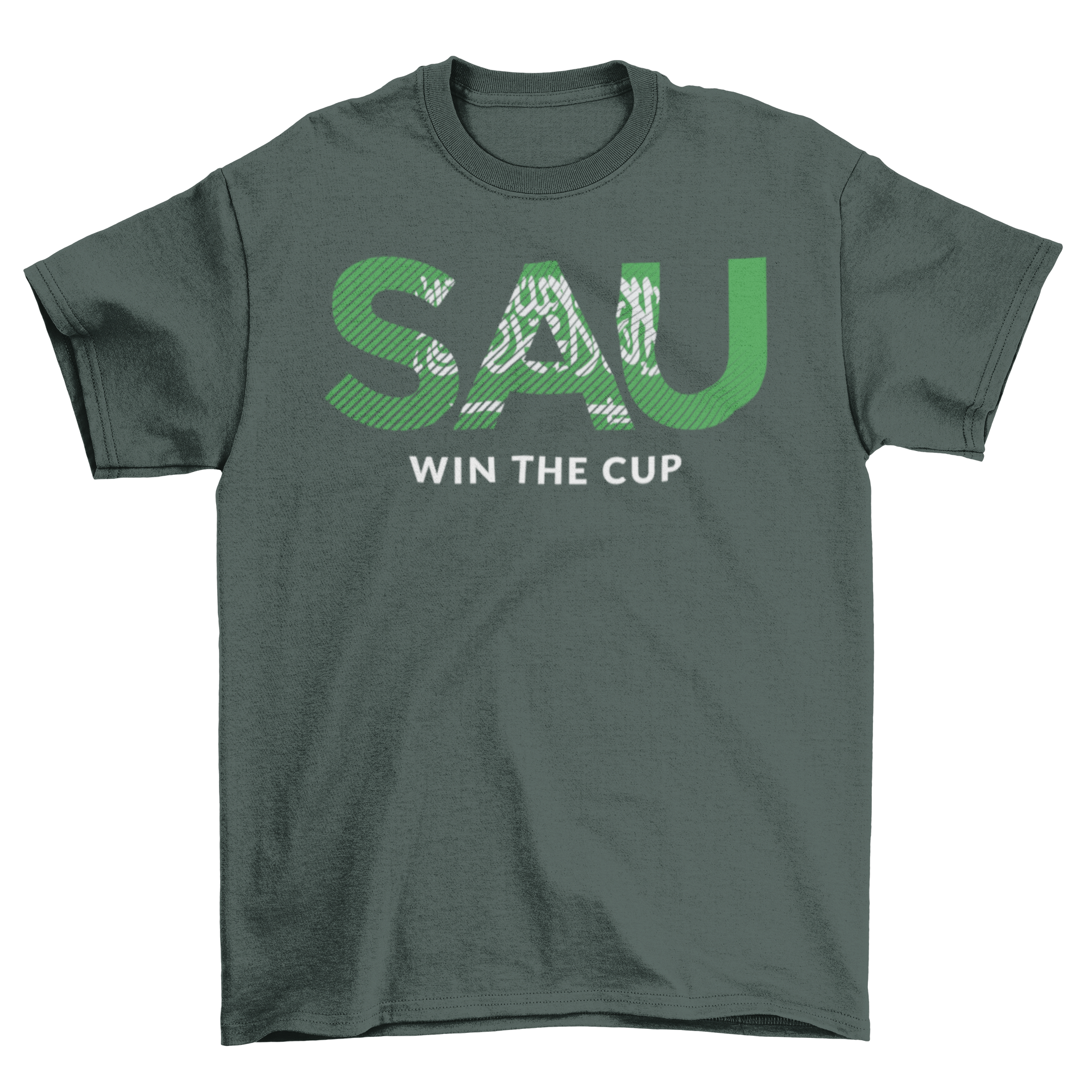 Saudi Arabia football t-shirt featuring SAU letters and flag design, perfect for World Cup fans.