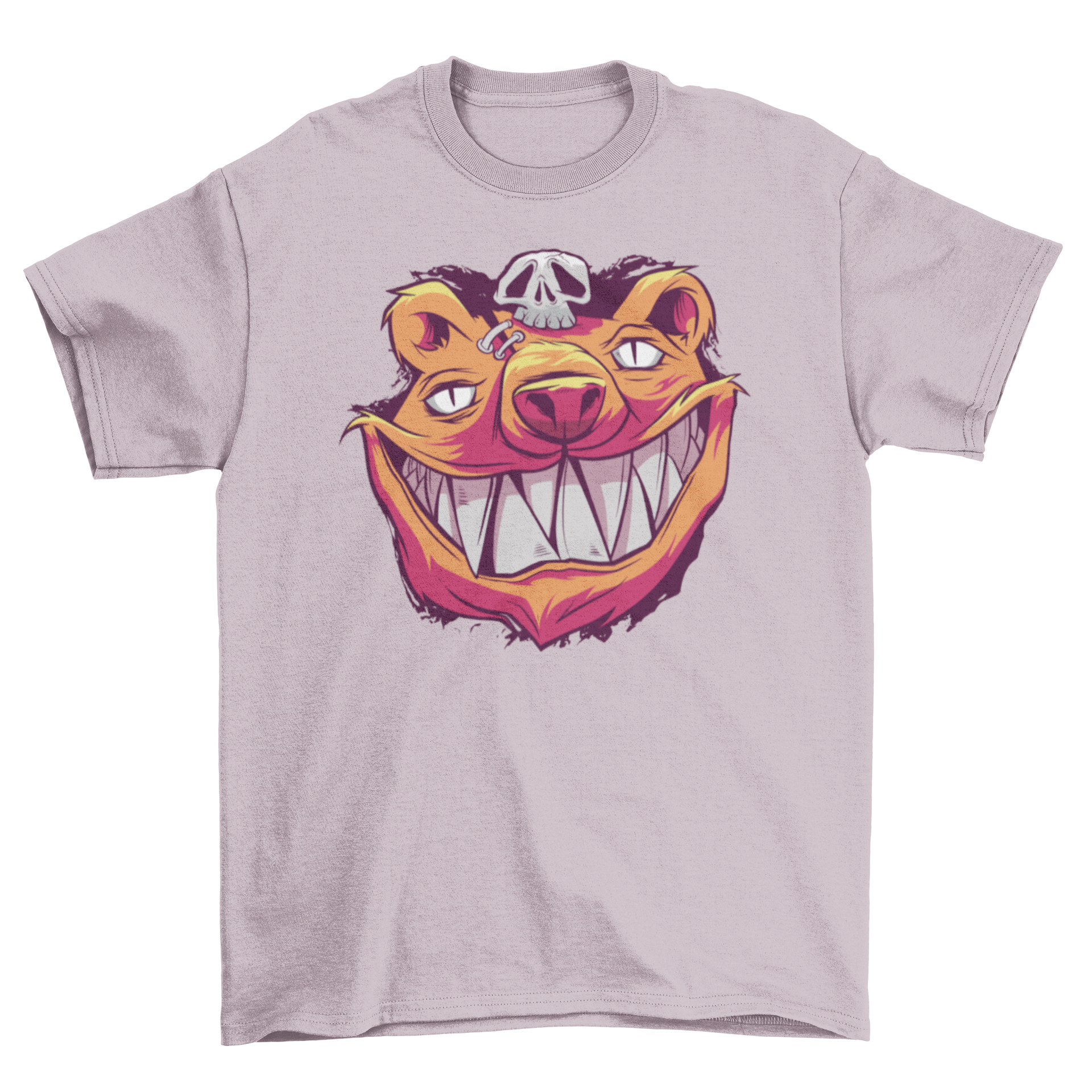 A creepy t-shirt featuring a bear with sharp teeth and a menacing smile, perfect for Halloween or casual wear.