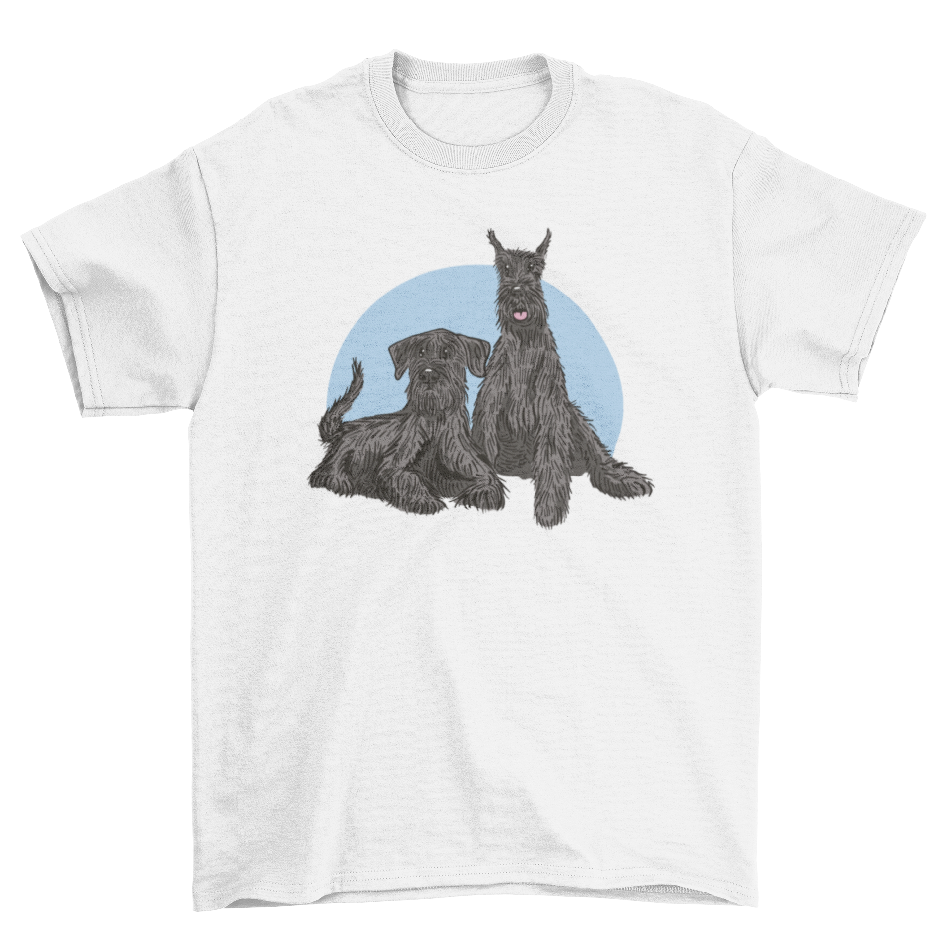 Illustration of two Schnauzer dogs on a stylish t-shirt.