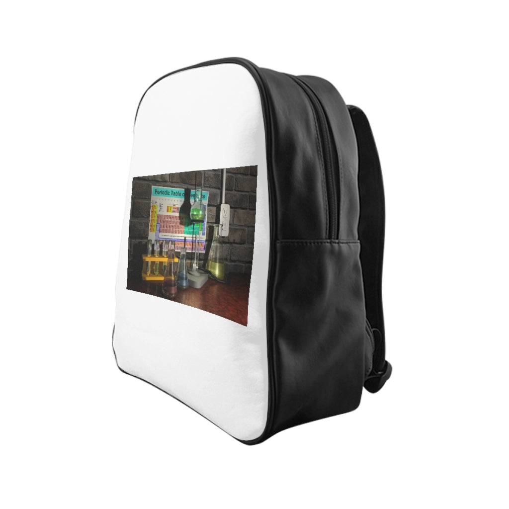 Science Scene School Backpack made of 100% PU leather with stylish print and padded back for comfort.