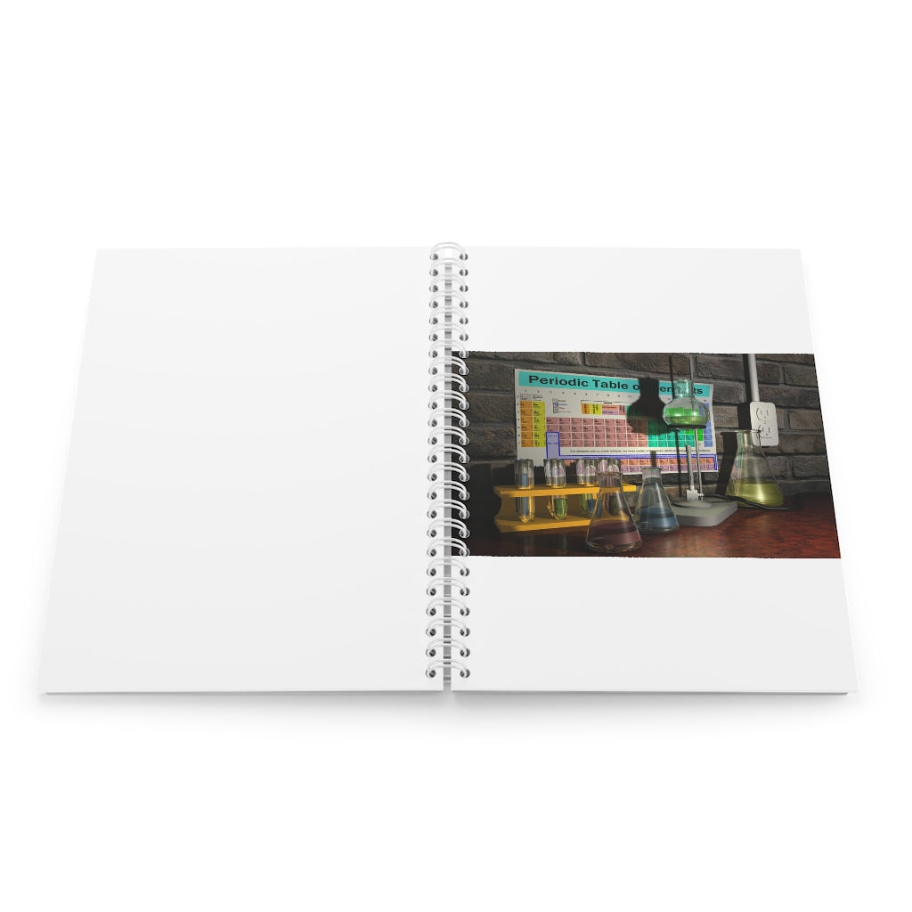 A customizable Science Scene Spiral Notebook with a semi-gloss laminated cover, featuring wide-ruled pages for notes and journaling.