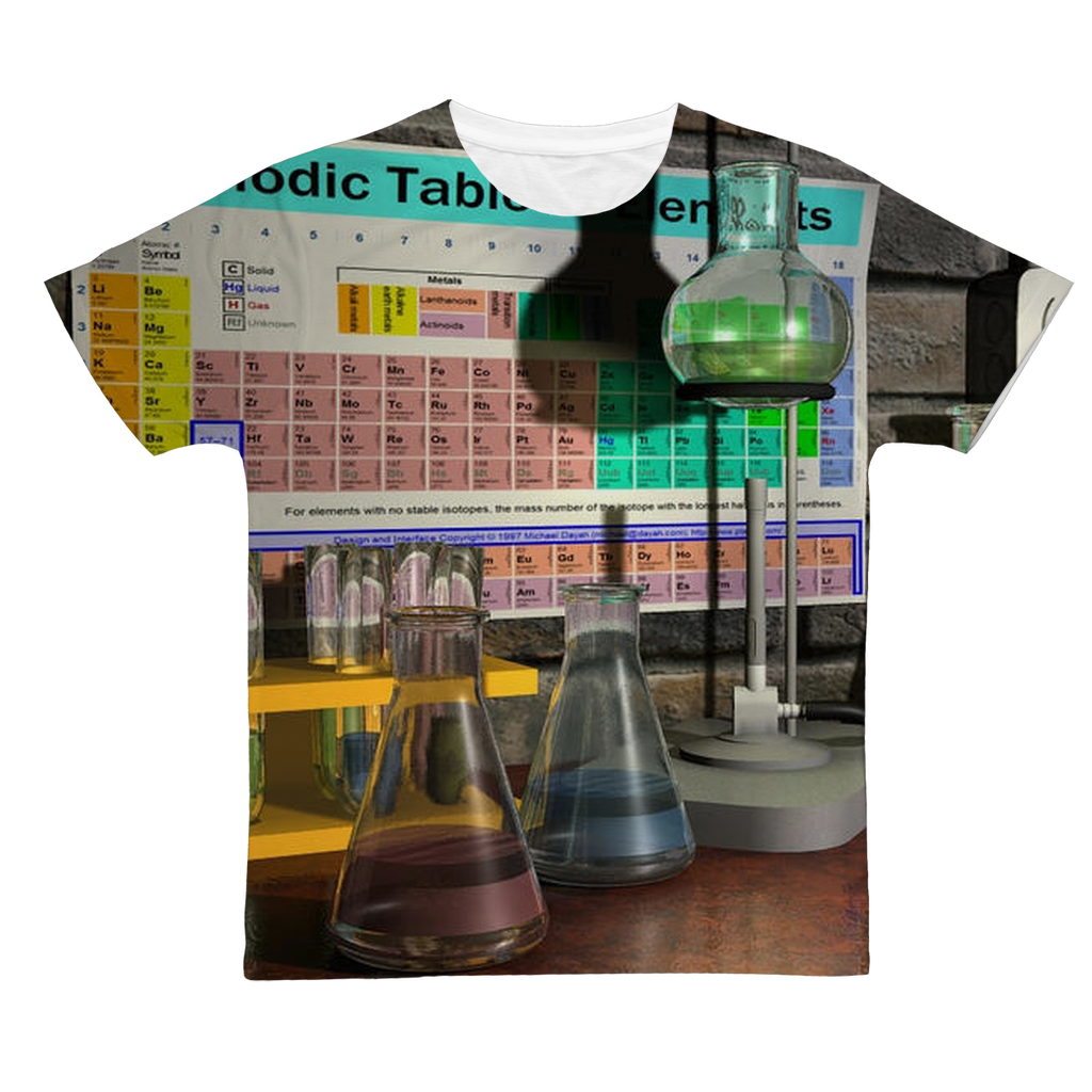 ScienceScene Classic Sublimation Adult T-Shirt in various colors, showcasing its soft polyester fabric and vibrant print potential.