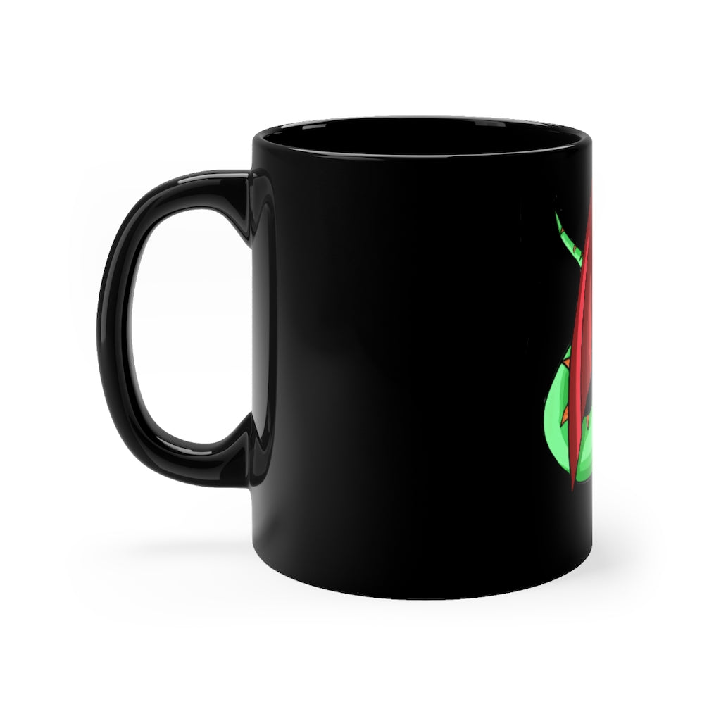 Screech Black mug 11oz, featuring a sleek black ceramic design with rounded corners and a comfortable C-handle.