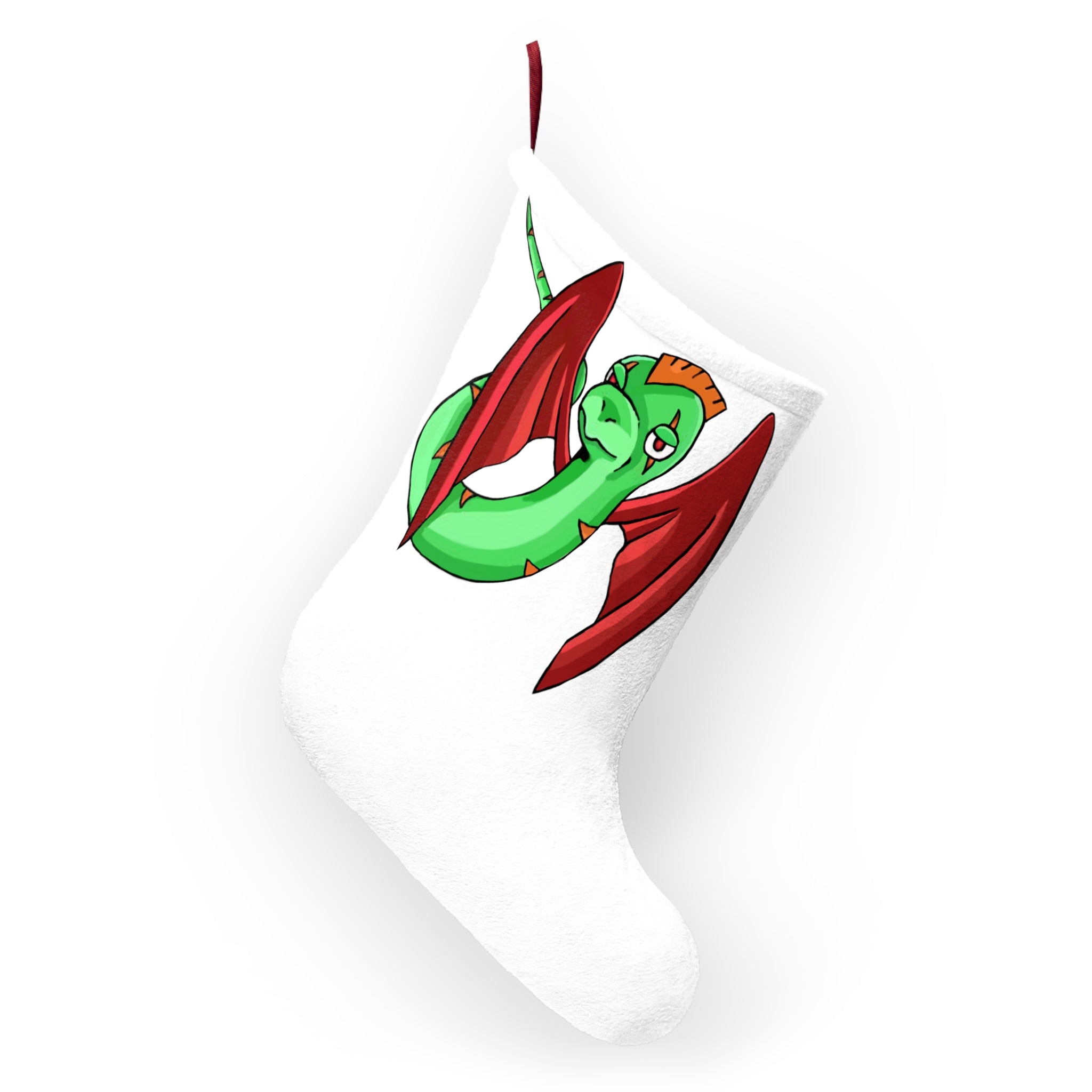 A cozy Screech Christmas Stocking made of soft polyester fleece, featuring a festive design and a twill ribbon hanging loop.