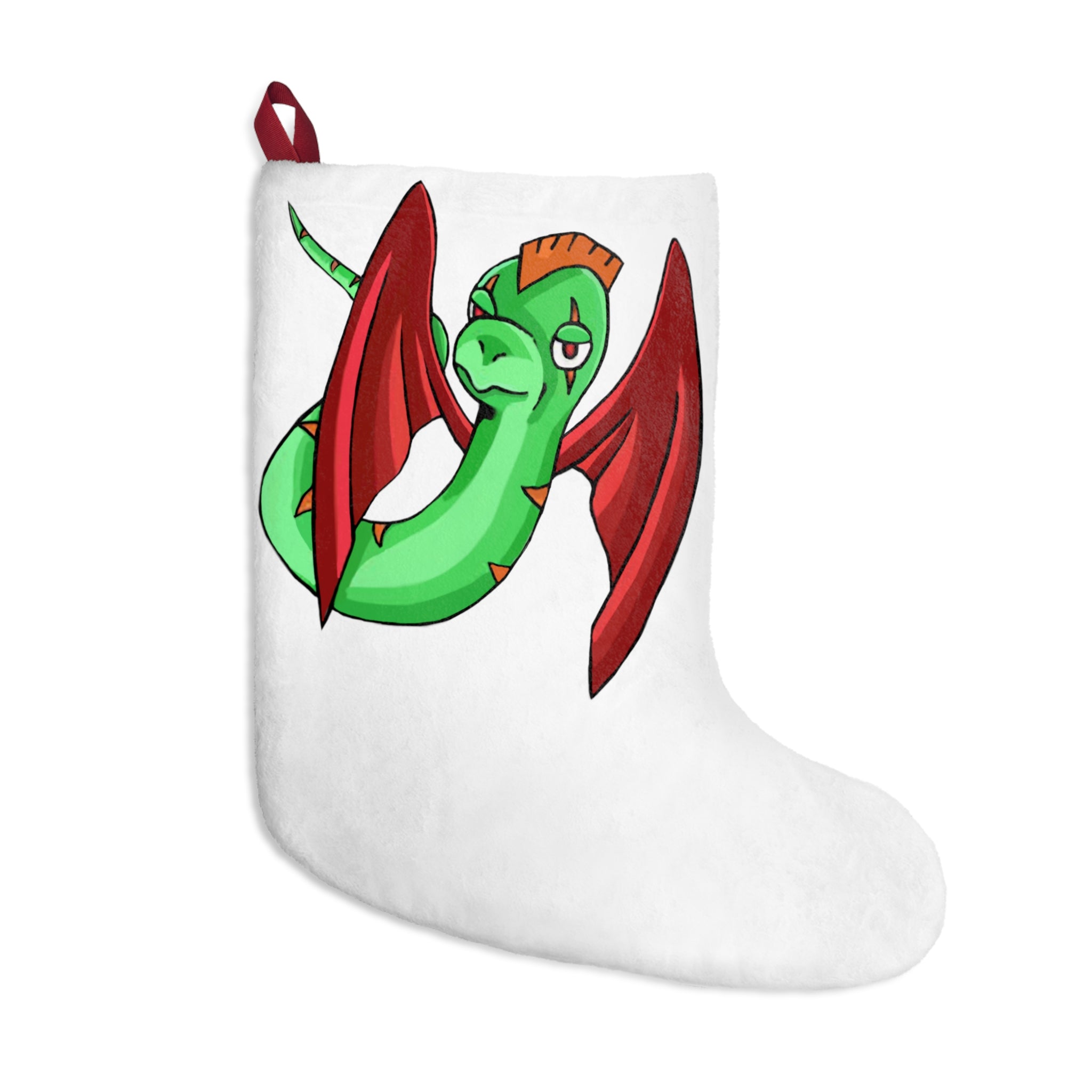 A cozy Screech Christmas Stocking made of soft polyester fleece, featuring a festive design and a twill ribbon hanging loop.