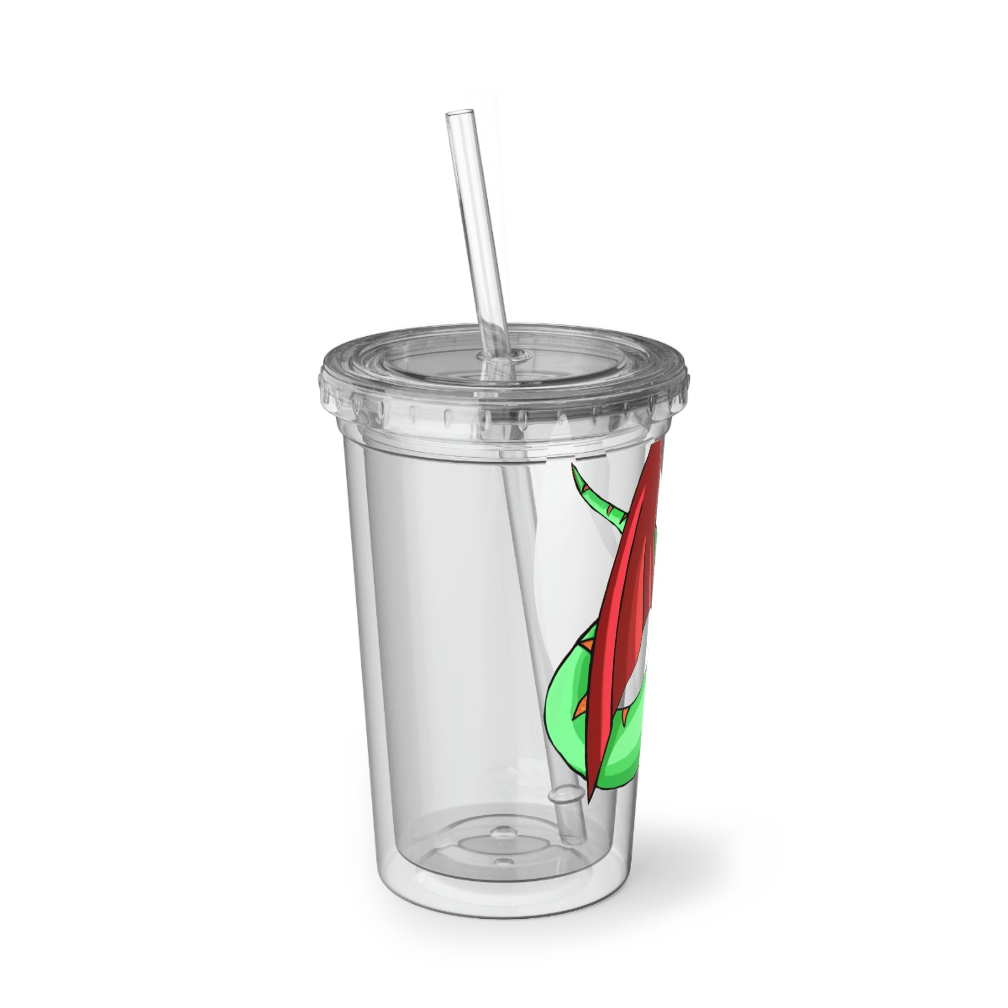 Screech Suave Acrylic Cup in stainless steel with a black screw-on cap and plastic straw, showcasing a customizable design.