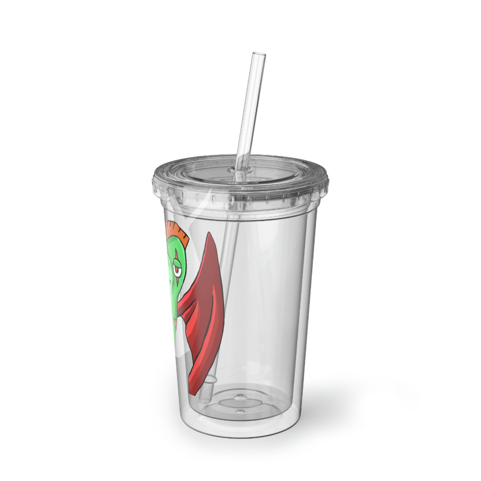 Screech Suave Acrylic Cup in stainless steel with a black screw-on cap and plastic straw, showcasing a customizable design.