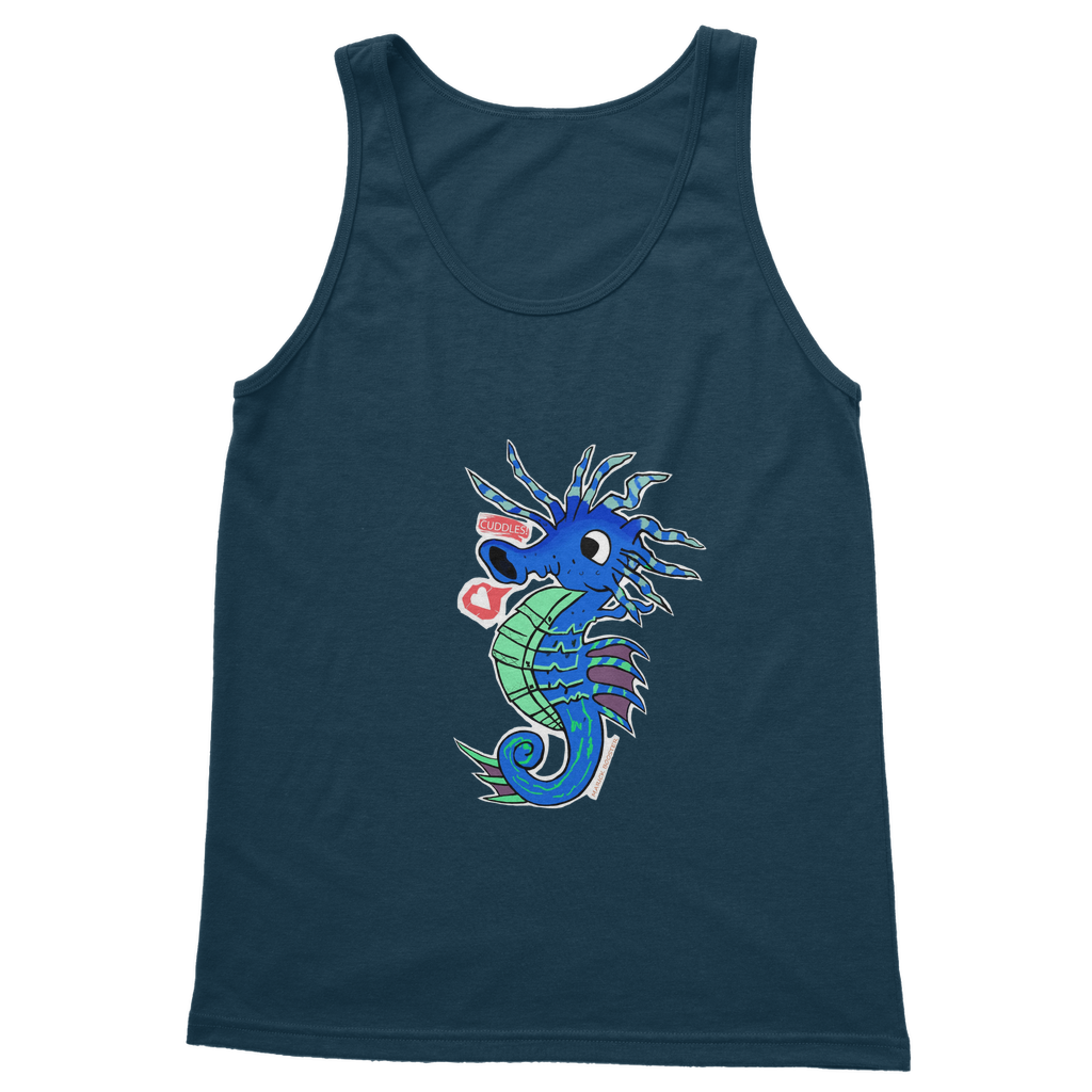 Scribblers the Seahorse Classic Adult Vest Top in various colors, showcasing its comfortable fit and stylish design.