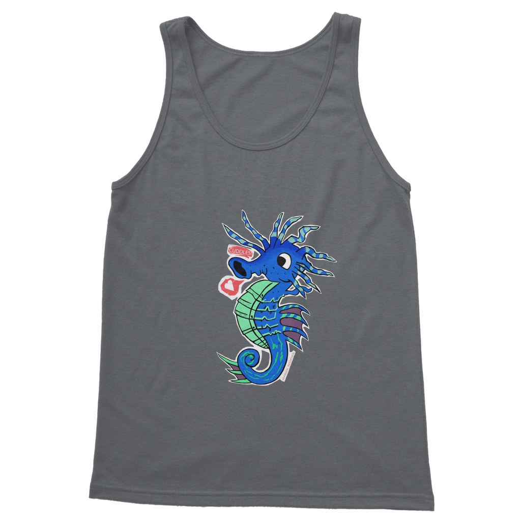 Scribblers the Seahorse Classic Adult Vest Top in various colors, showcasing its comfortable fit and stylish design.