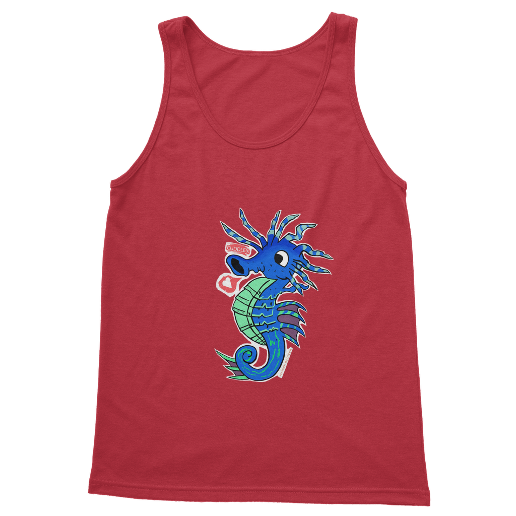 Scribblers the Seahorse Classic Adult Vest Top in various colors, showcasing its comfortable fit and stylish design.