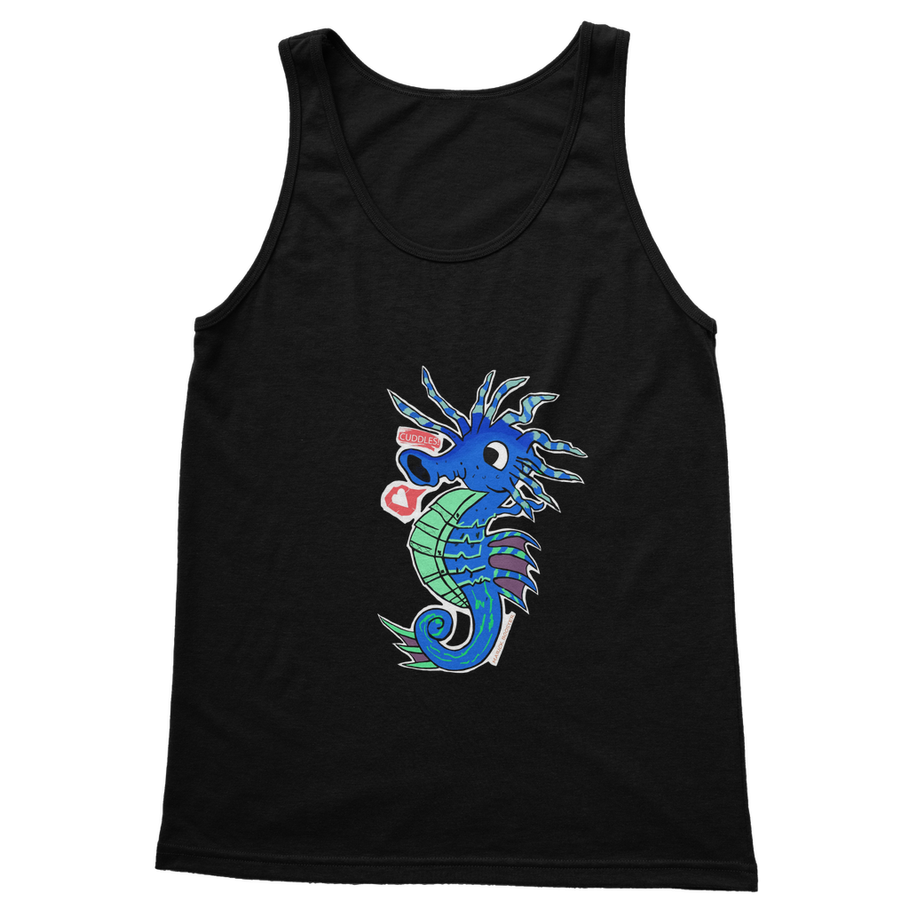 Scribblers the Seahorse Classic Adult Vest Top in various colors, showcasing its comfortable fit and stylish design.