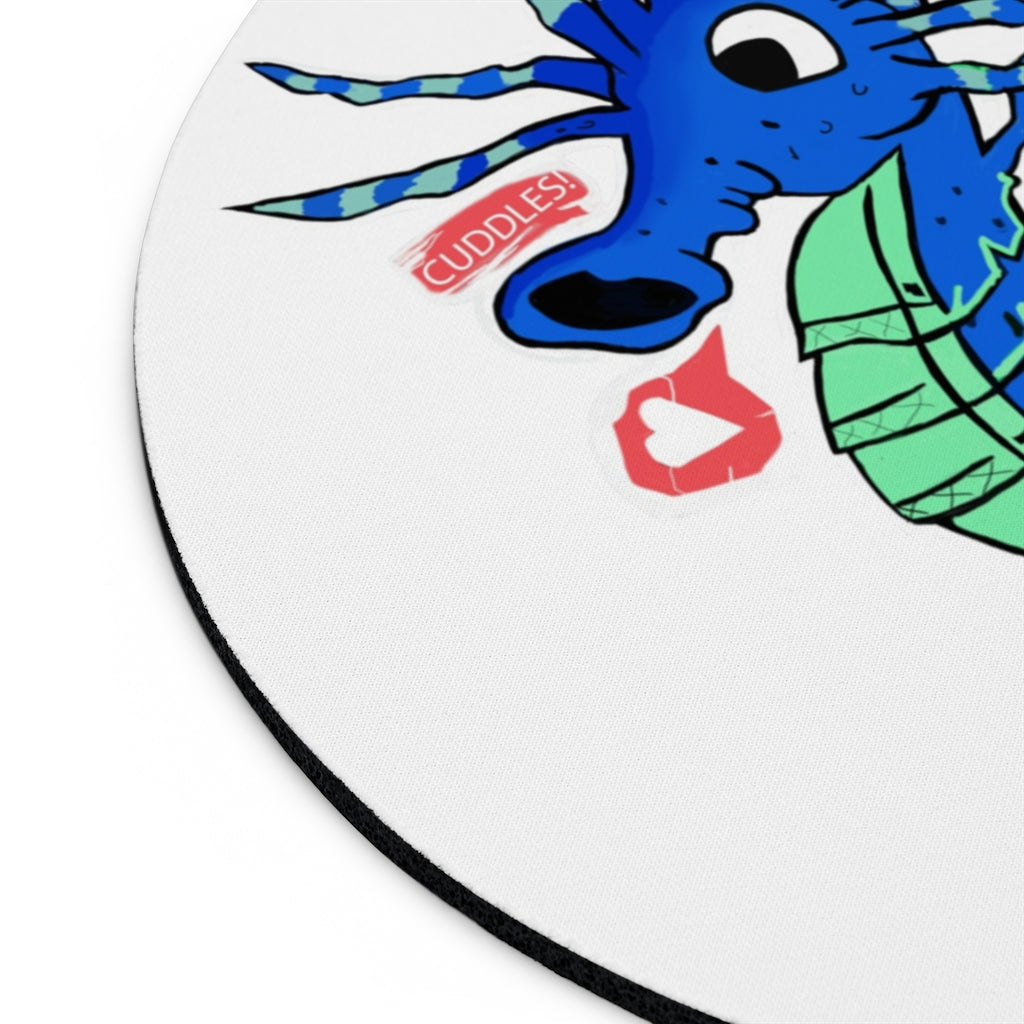 Scribblers the Seahorse Mouse Pad featuring a vibrant seahorse design on a neoprene surface with a non-slip rubber bottom.