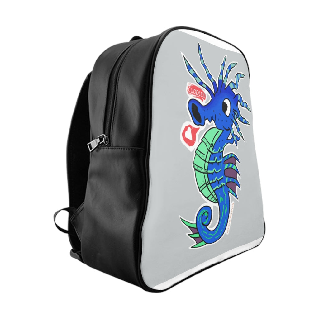 Scribblers SeaHorse School Backpack featuring a vibrant sea horse design, padded back, and multiple inside pockets, perfect for school and everyday use.