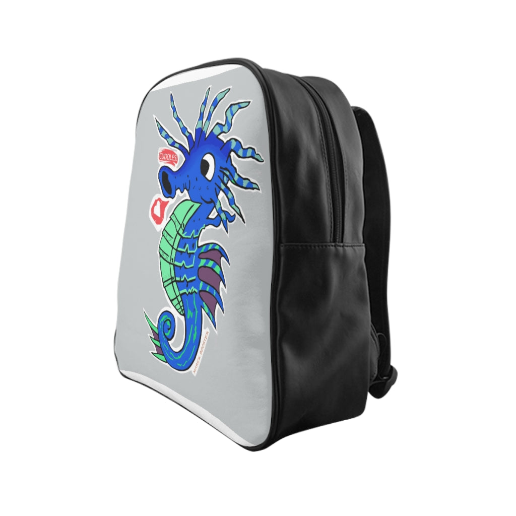 Scribblers SeaHorse School Backpack featuring a vibrant sea horse design, padded back, and multiple inside pockets, perfect for school and everyday use.