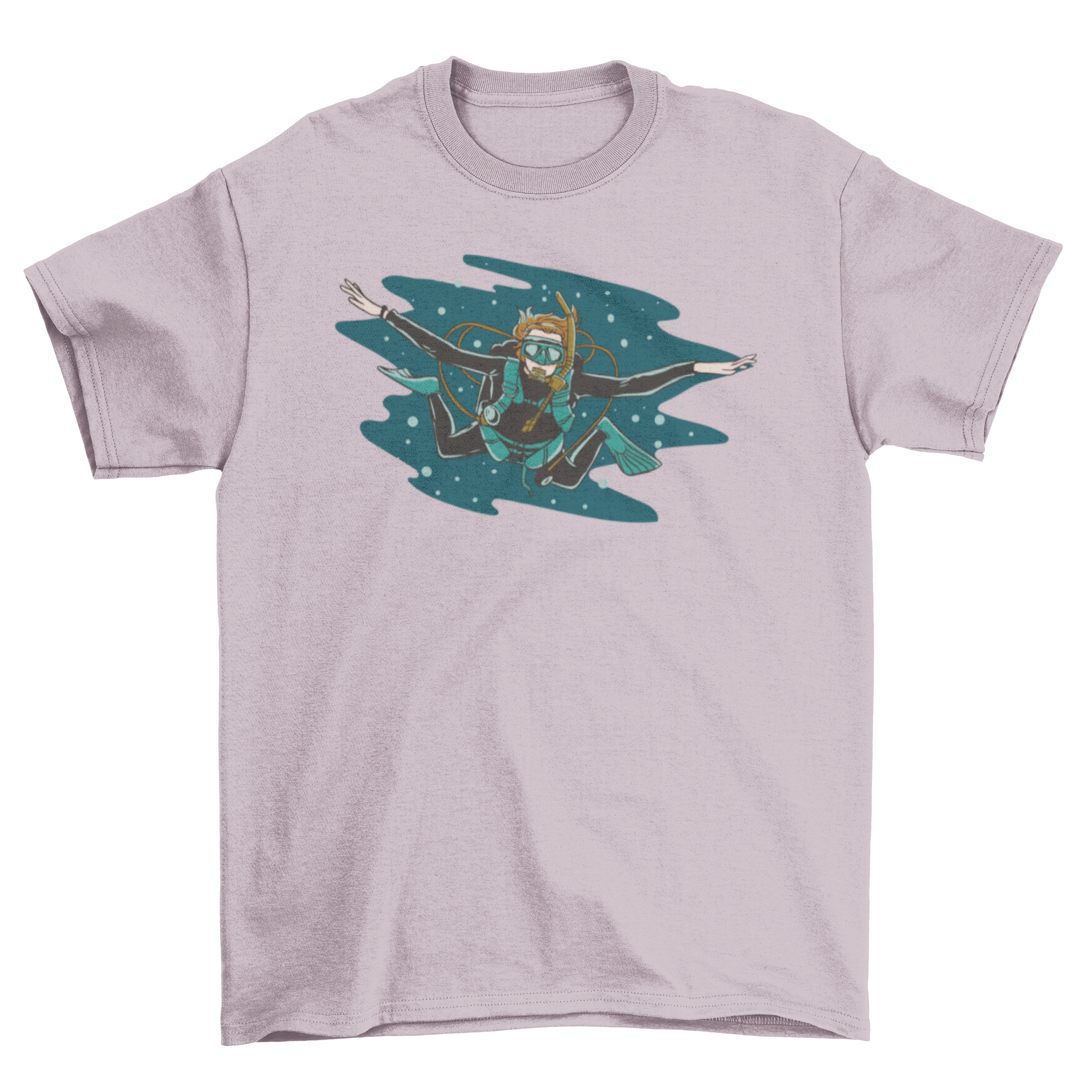 A stylish t-shirt featuring a vibrant scuba diver design, perfect for ocean enthusiasts.