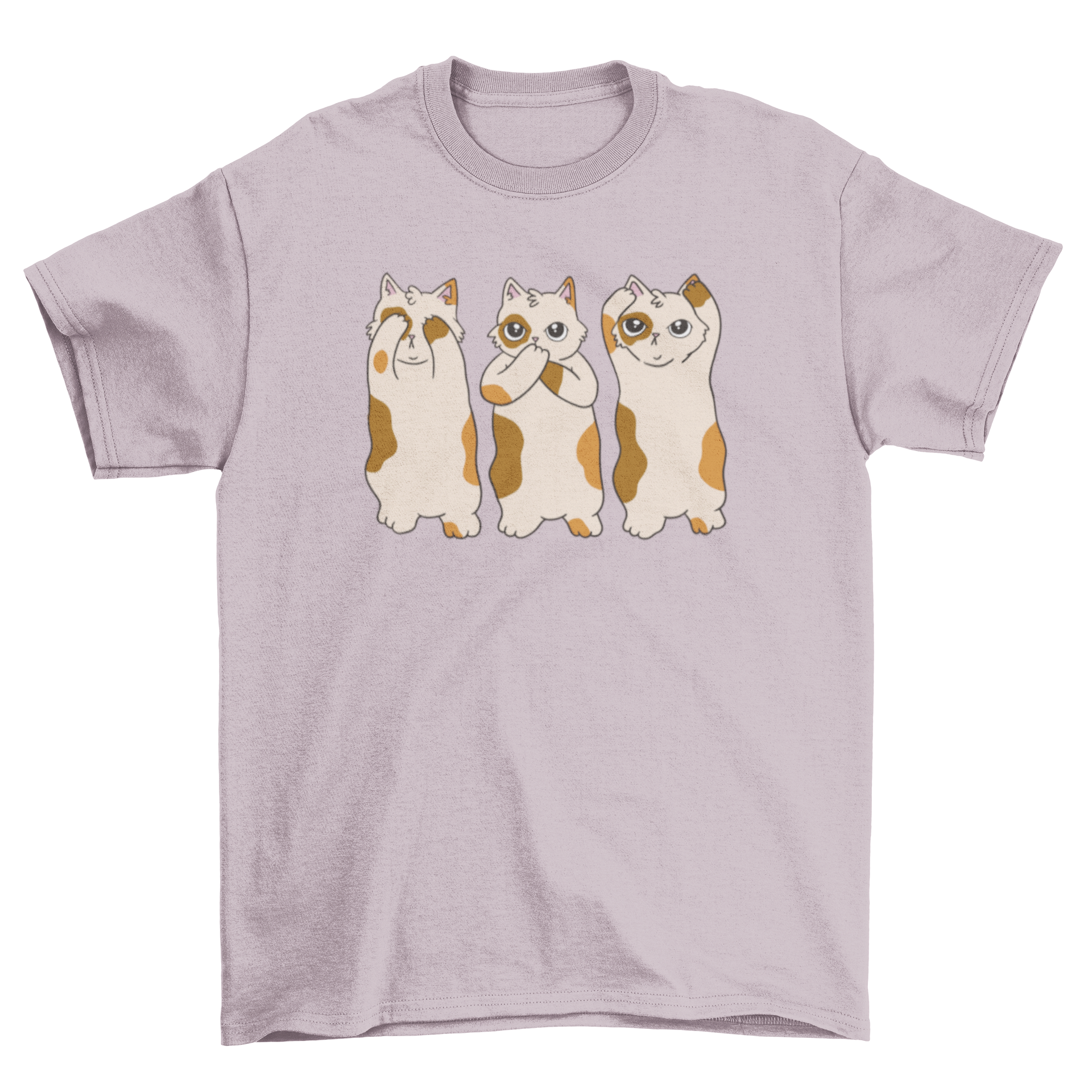 A stylish See No Evil Cat T-Shirt featuring a playful cat design representing the classic phrase 'see no evil, hear no evil, speak no evil'.