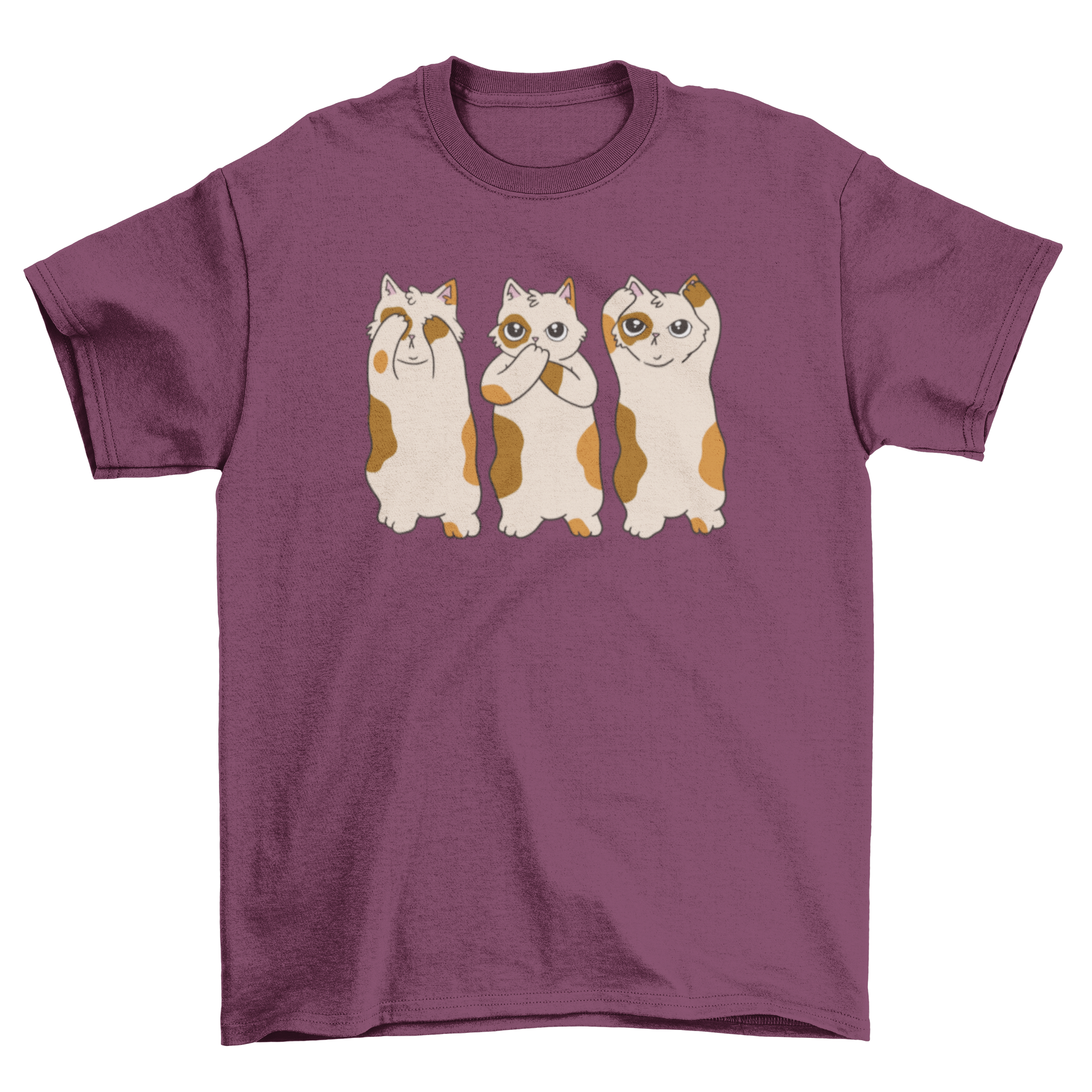 A stylish See No Evil Cat T-Shirt featuring a playful cat design representing the classic phrase 'see no evil, hear no evil, speak no evil'.