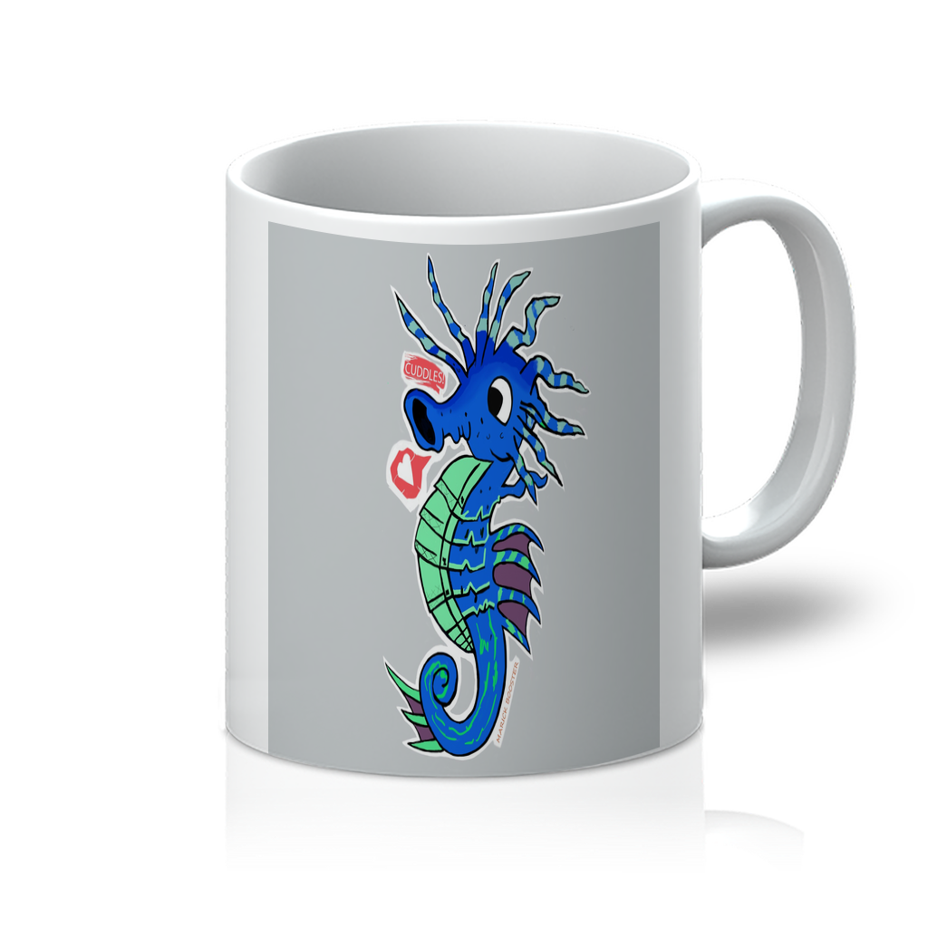 A pristine white Seahorse 11oz mug with vibrant sublimated design, showcasing its flawless surface and bright finish.