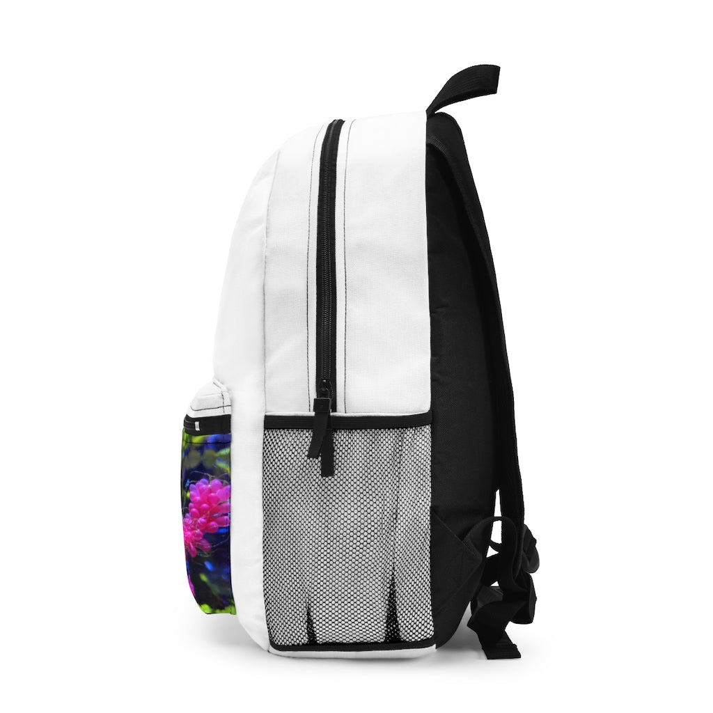 Seahorse Backpack made in USA, featuring durable spun polyester, adjustable straps, and a custom name tag.