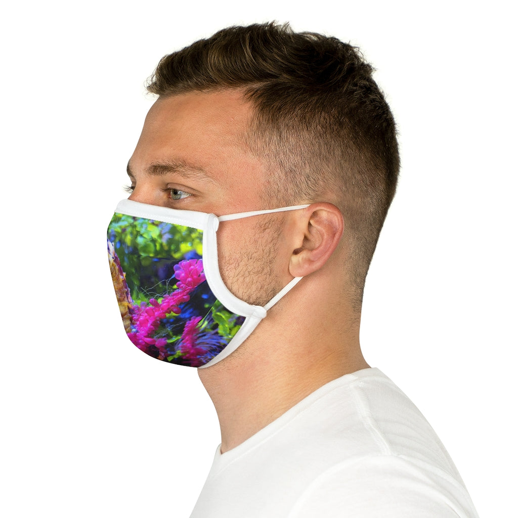 Seahorse Cotton Face Mask featuring a unique seahorse design, made from 100% cotton with adjustable earloops and nose wire.