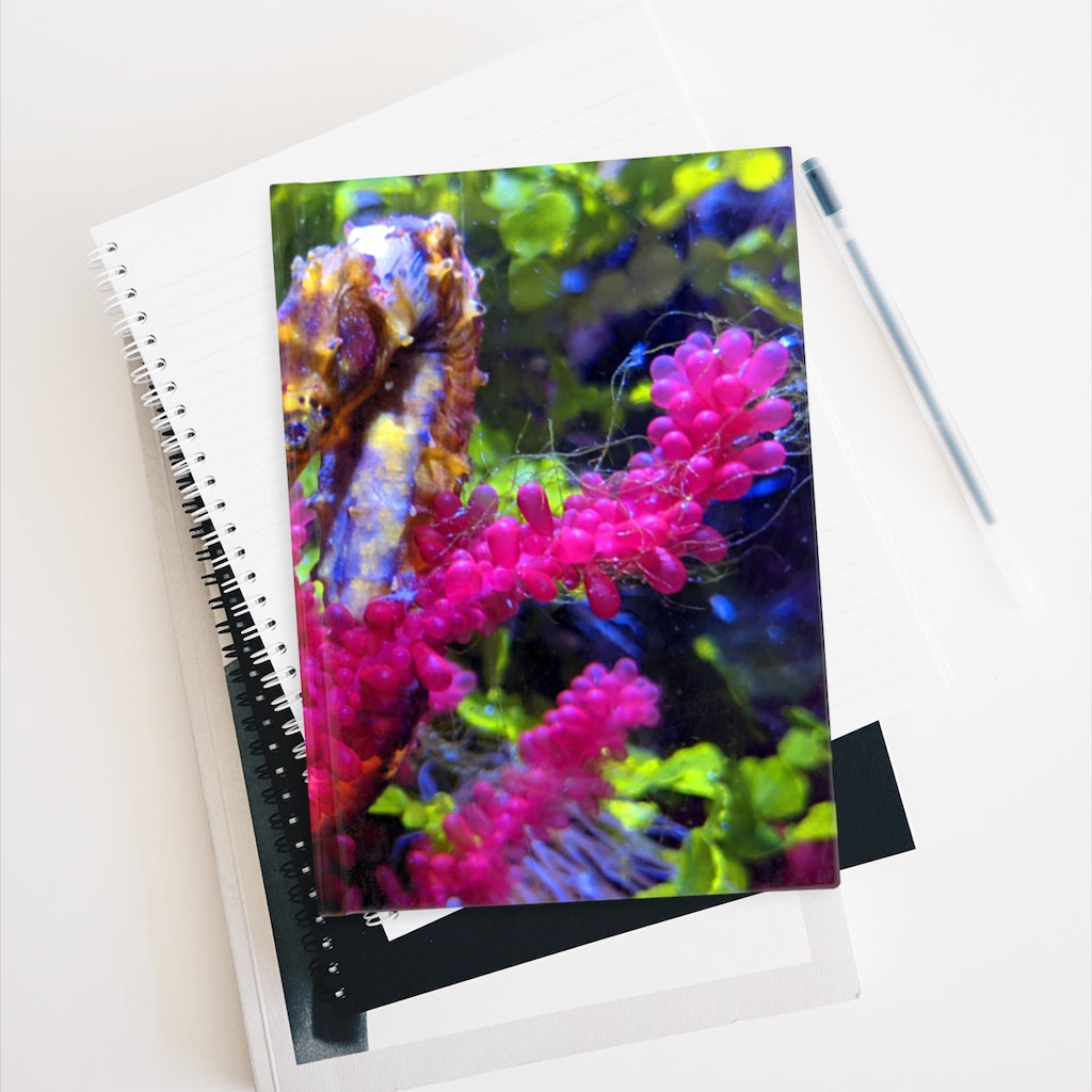 Seahorse Journal with blank pages and vibrant wraparound print, showcasing a beautiful seahorse design.