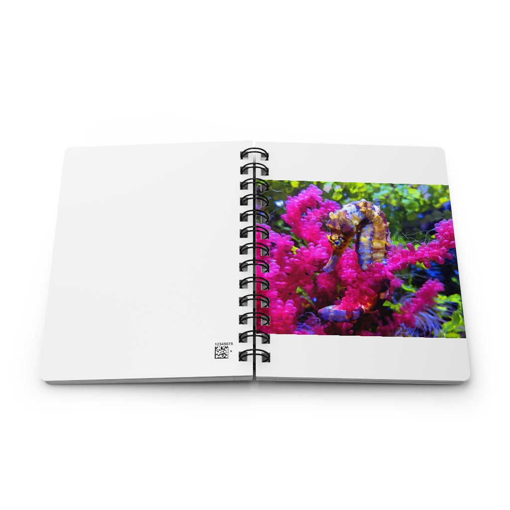 Seahorse Spiral Bound Journal with glossy cover and lined pages, showcasing a vibrant seahorse design.