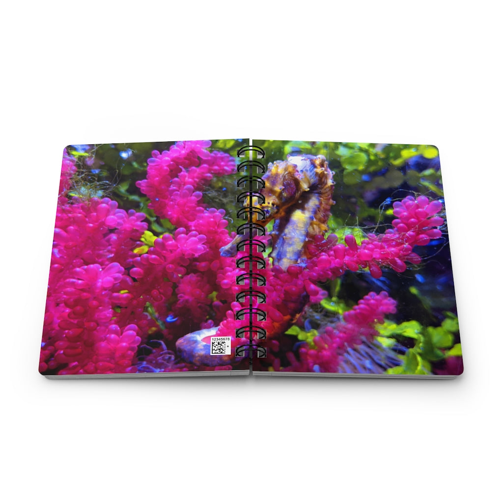 Seahorse Spiral Bound Journal with glossy cover and lined pages, showcasing a vibrant seahorse design.