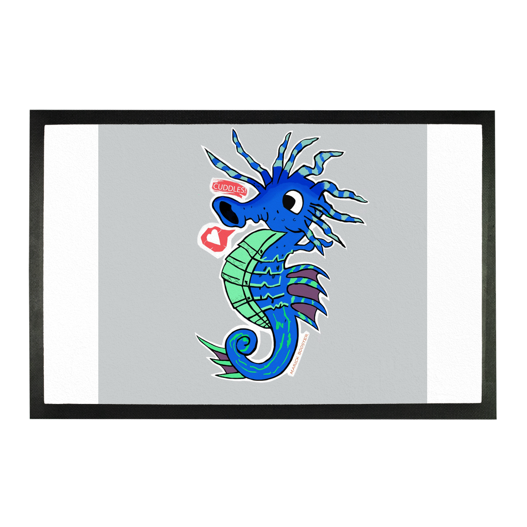 A vibrant Seahorse Sublimation Doormat featuring a customizable seahorse design on a durable rubber base.