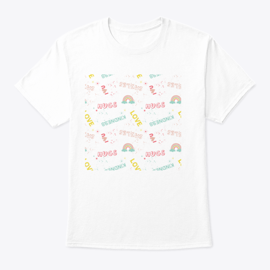 A colorful pattern featuring cute and funny slogans and symbols on a soft cotton fabric, perfect for casual wear.