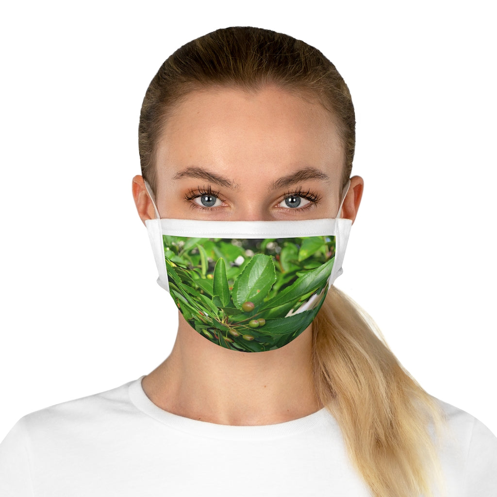 Seeds and Green Leaves Cotton Face Mask featuring a unique nature-inspired design, made from 100% cotton with adjustable features.