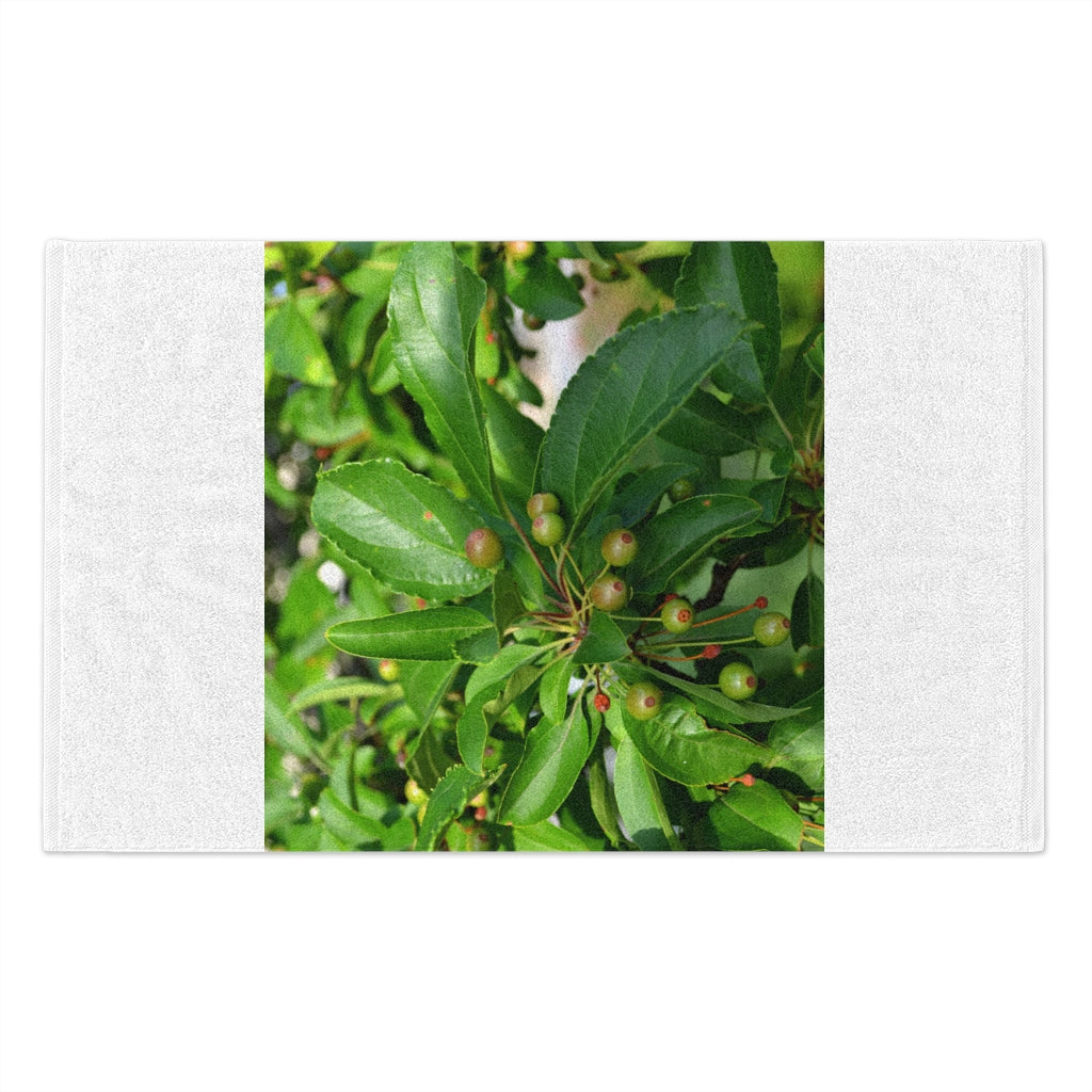 Seeds and Green Leaves Rally Towel, 11x18 inches, featuring soft cotton and printed mink polyester.