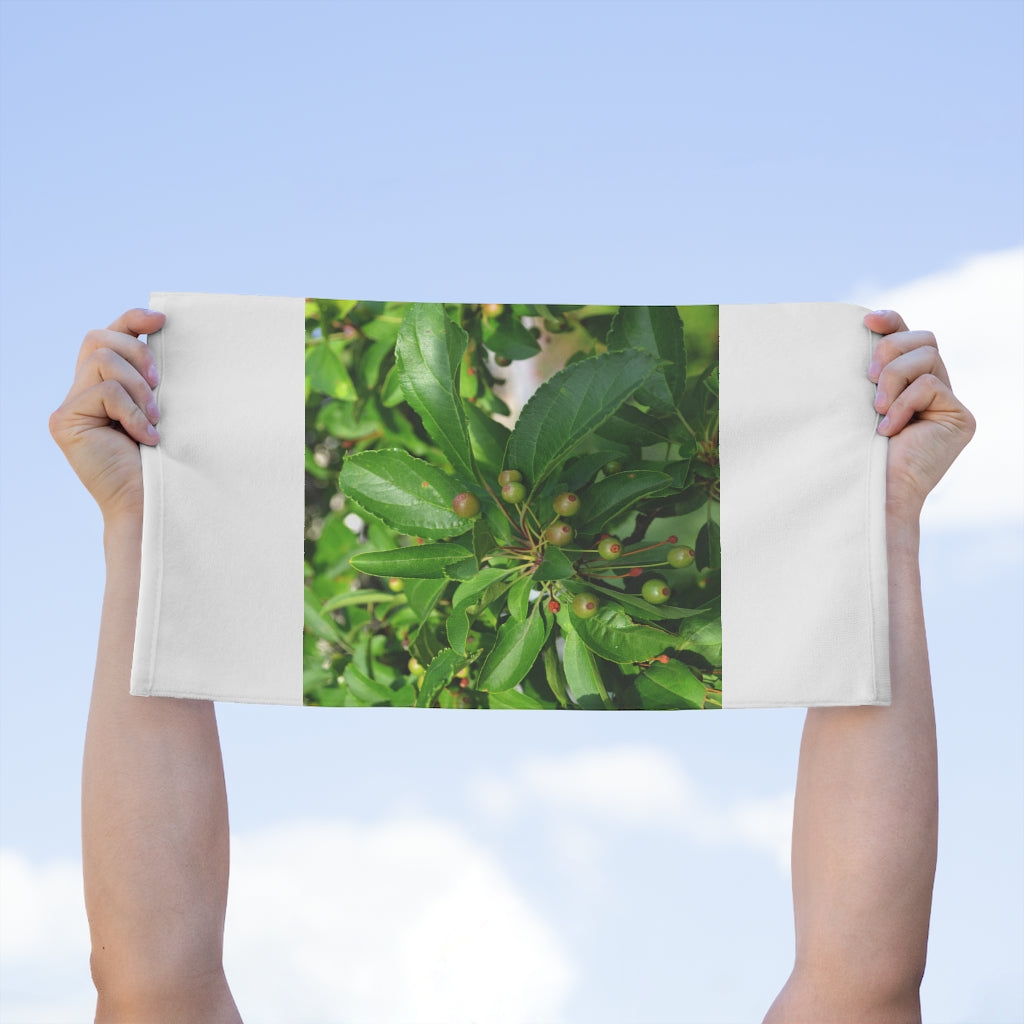 Seeds and Green Leaves Rally Towel, 11x18 inches, featuring soft cotton and printed mink polyester.