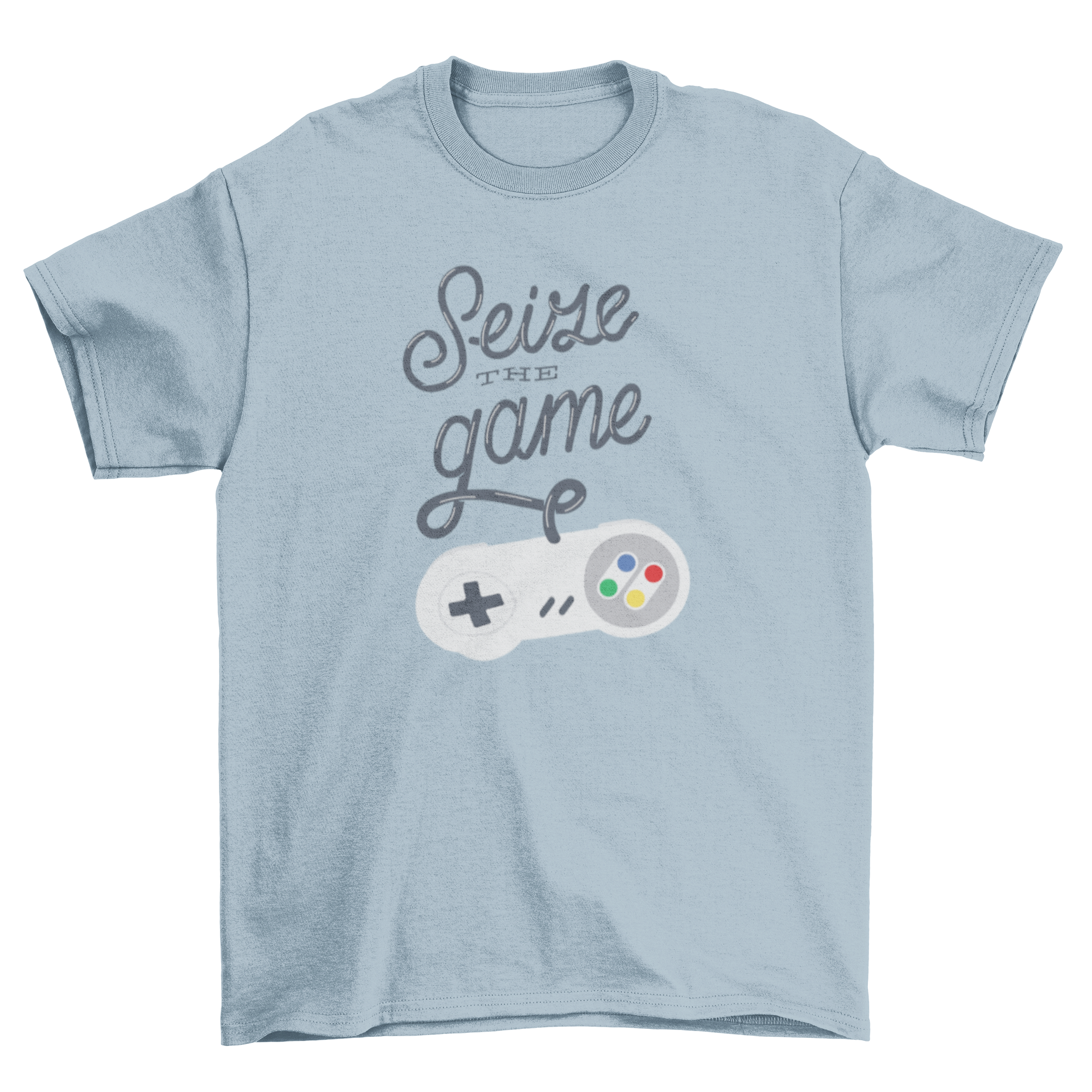 Seize the Game T-Shirt featuring a game console remote design with lettering that reads Seize the Game.