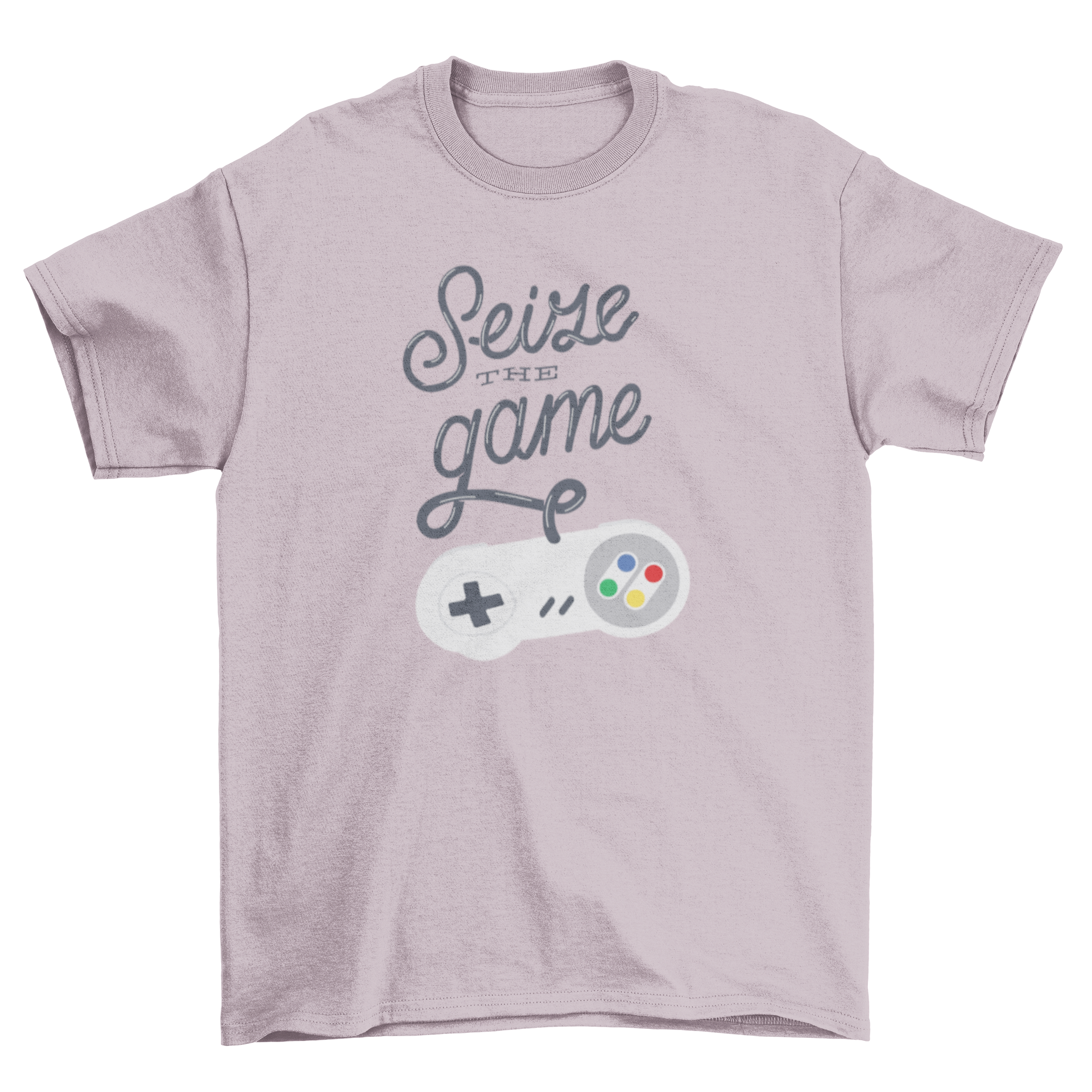 Seize the Game T-Shirt featuring a game console remote design with lettering that reads Seize the Game.